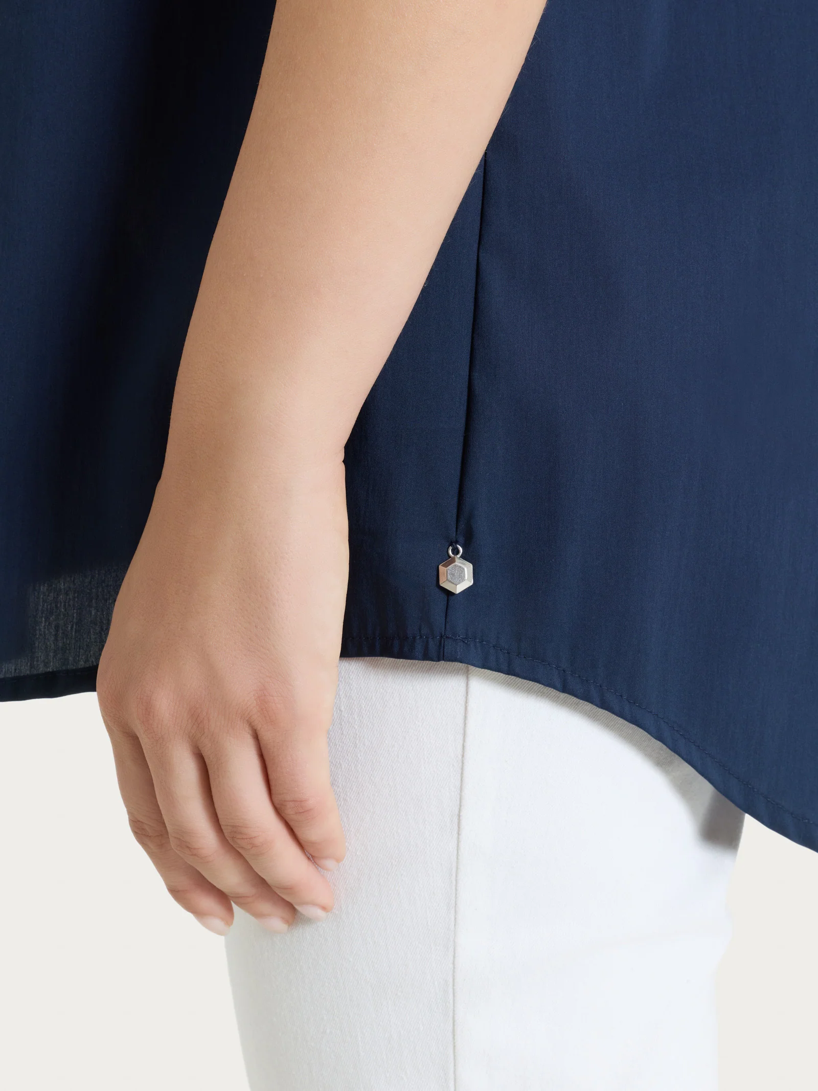 Camicia con collo a serafino in Poplin di cotone - Bleu - Image 6