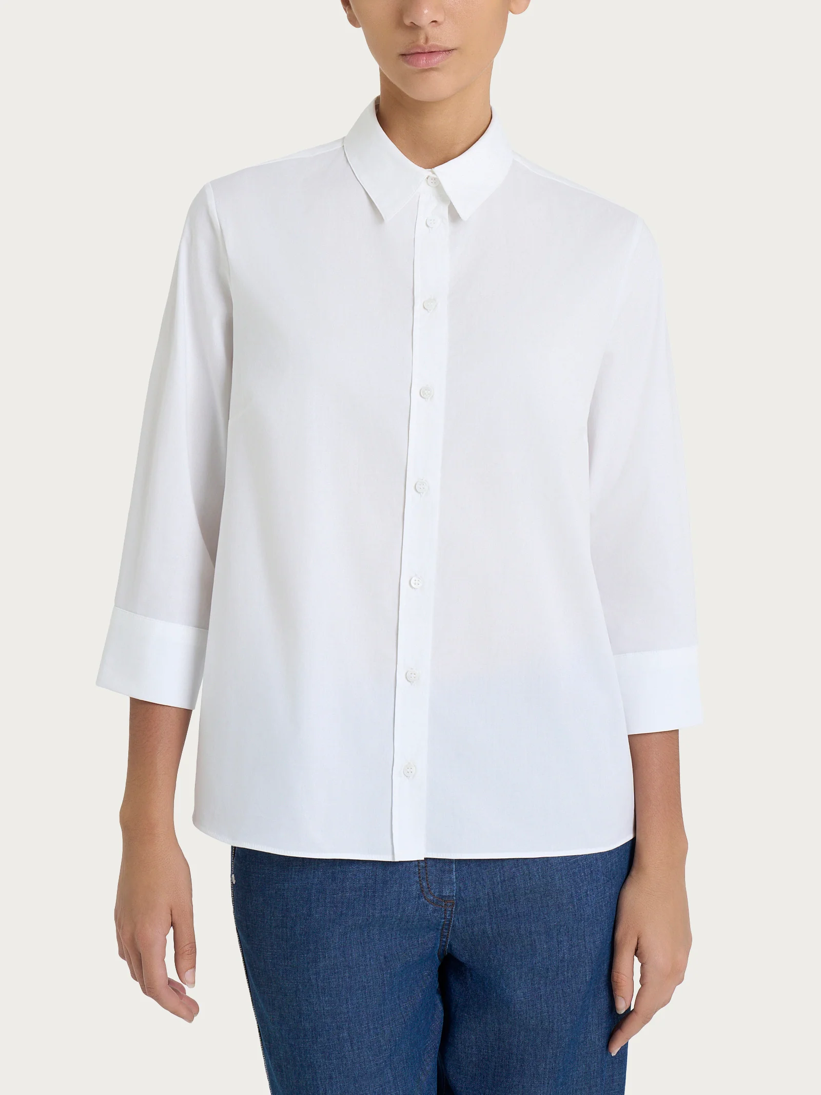 Camicia con manica 3/4 in Popeline - Bianco