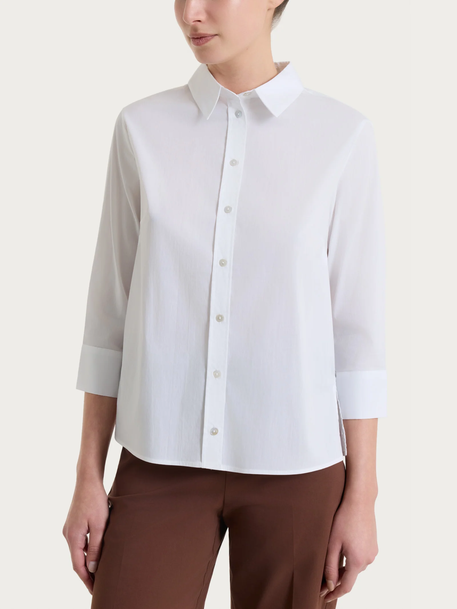 Camicia con manica 3/4 in Poplin di cotone - Bianco