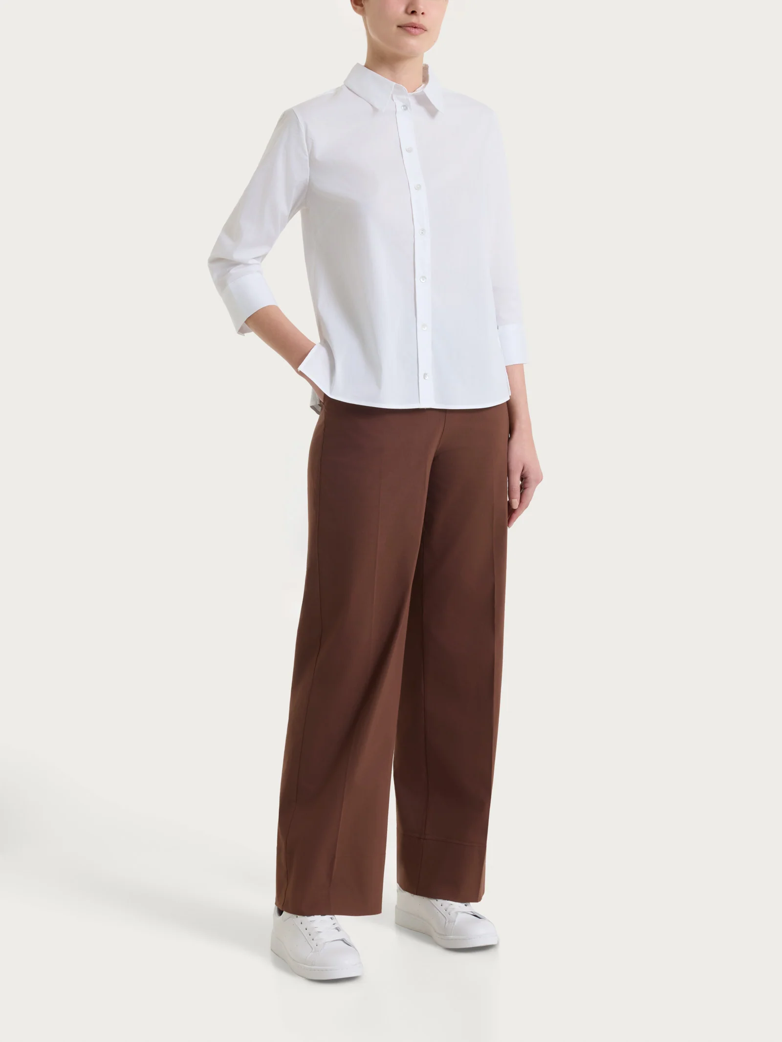 Camicia con manica 3/4 in Poplin di cotone - Bianco - Image 5