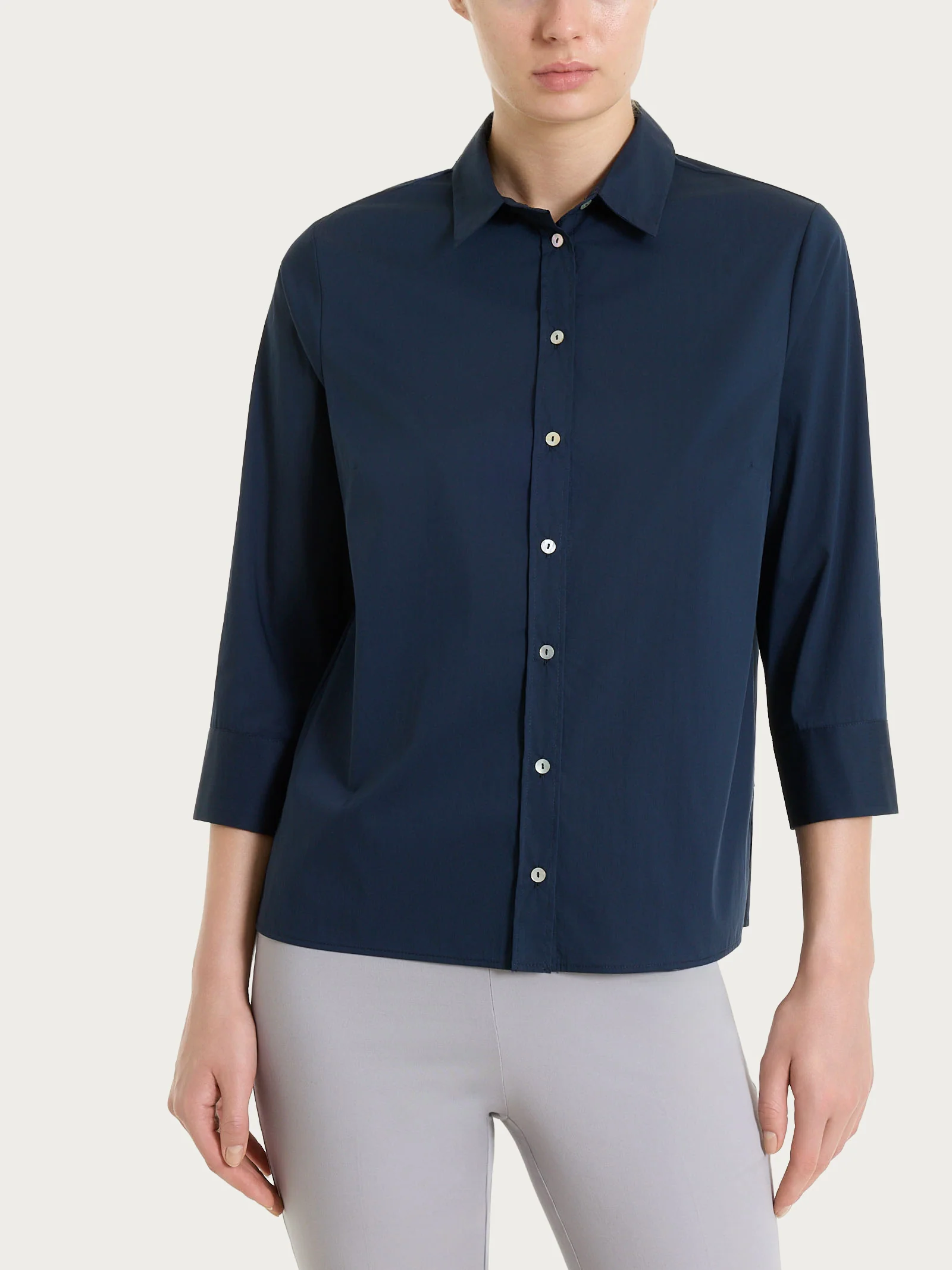 Camicia con manica 3/4 in Poplin di cotone - Bleu