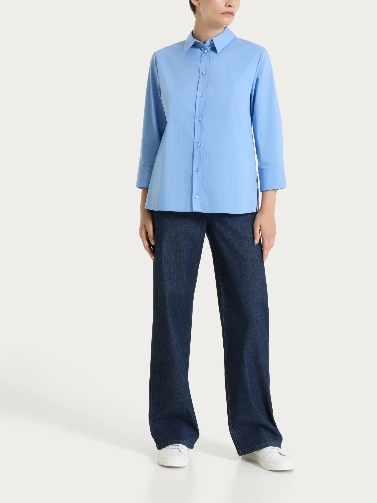 Camicia con manica 3/4 in Poplin di cotone - Bel Air Blue - Image 4