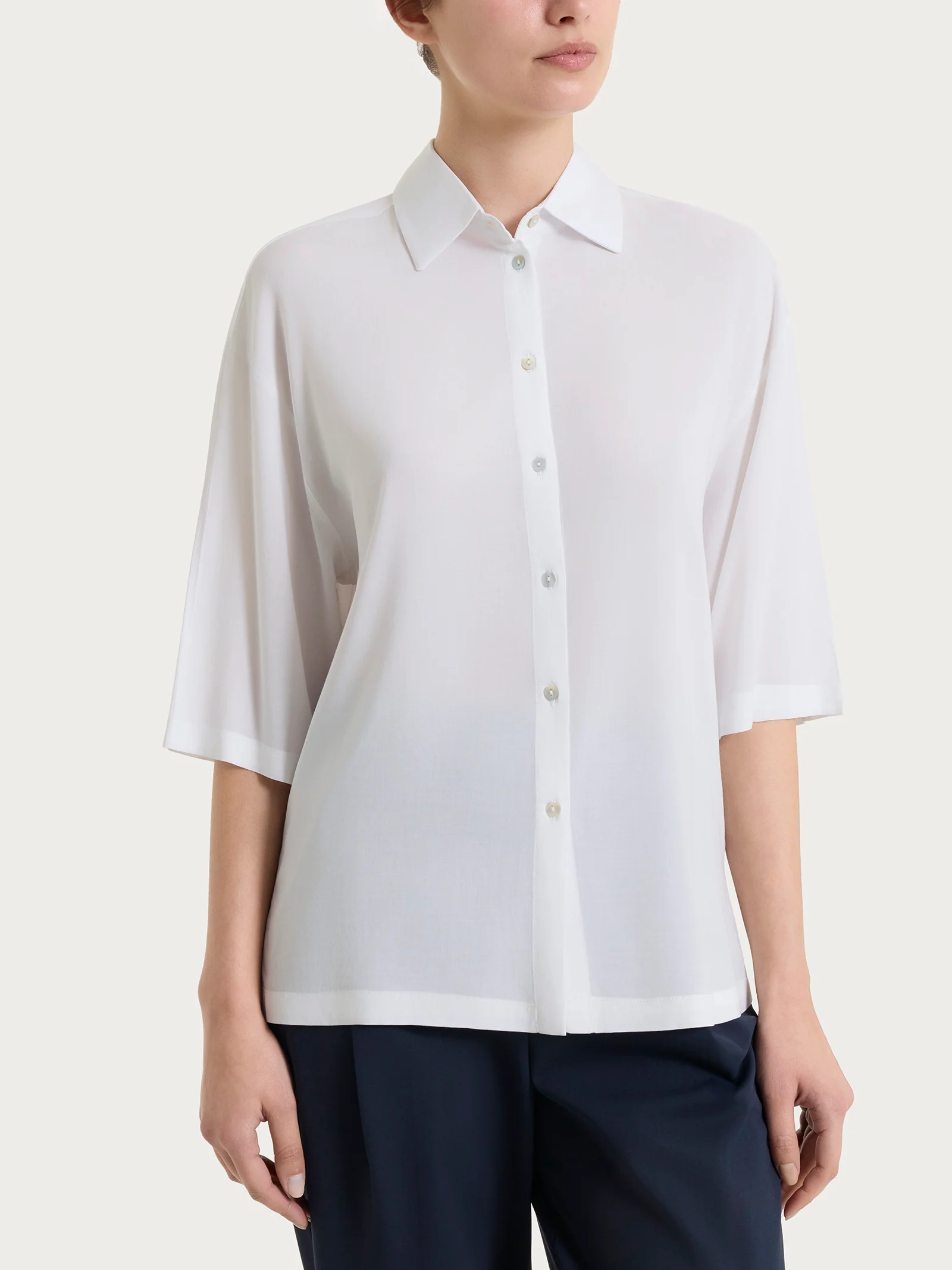 Camicia con manica 3/4 in Voile Stretch - Bianco