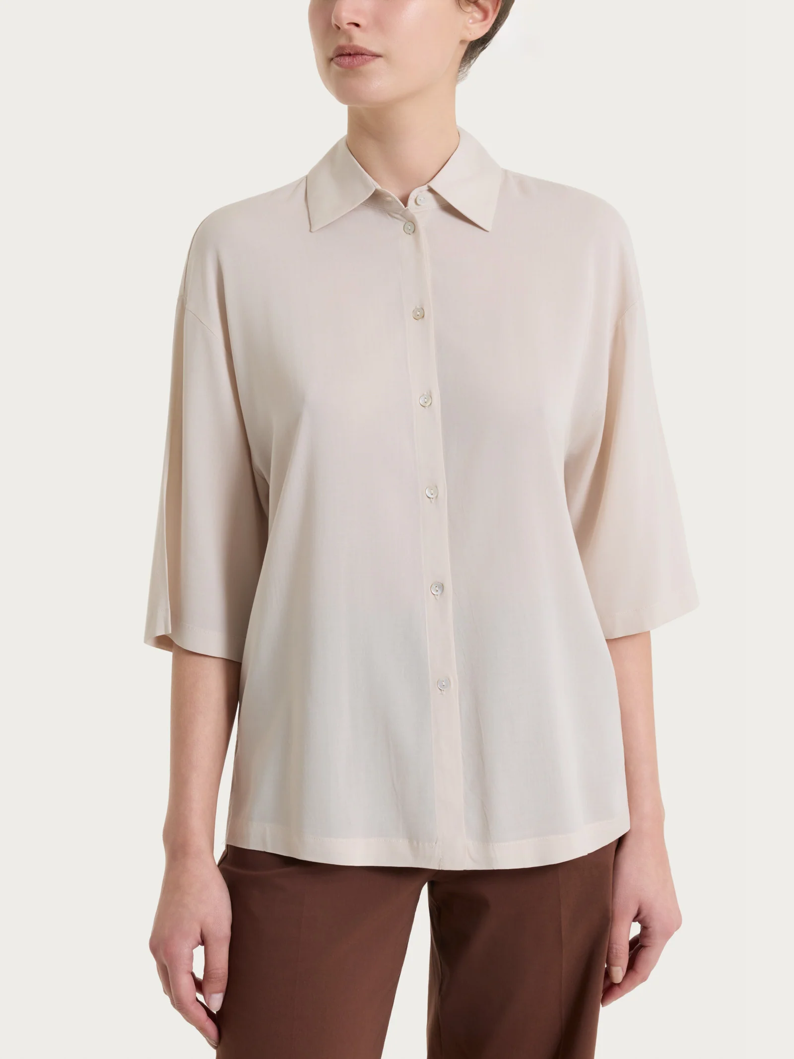 Camicia con manica 3/4 in Voile Stretch - Champignon