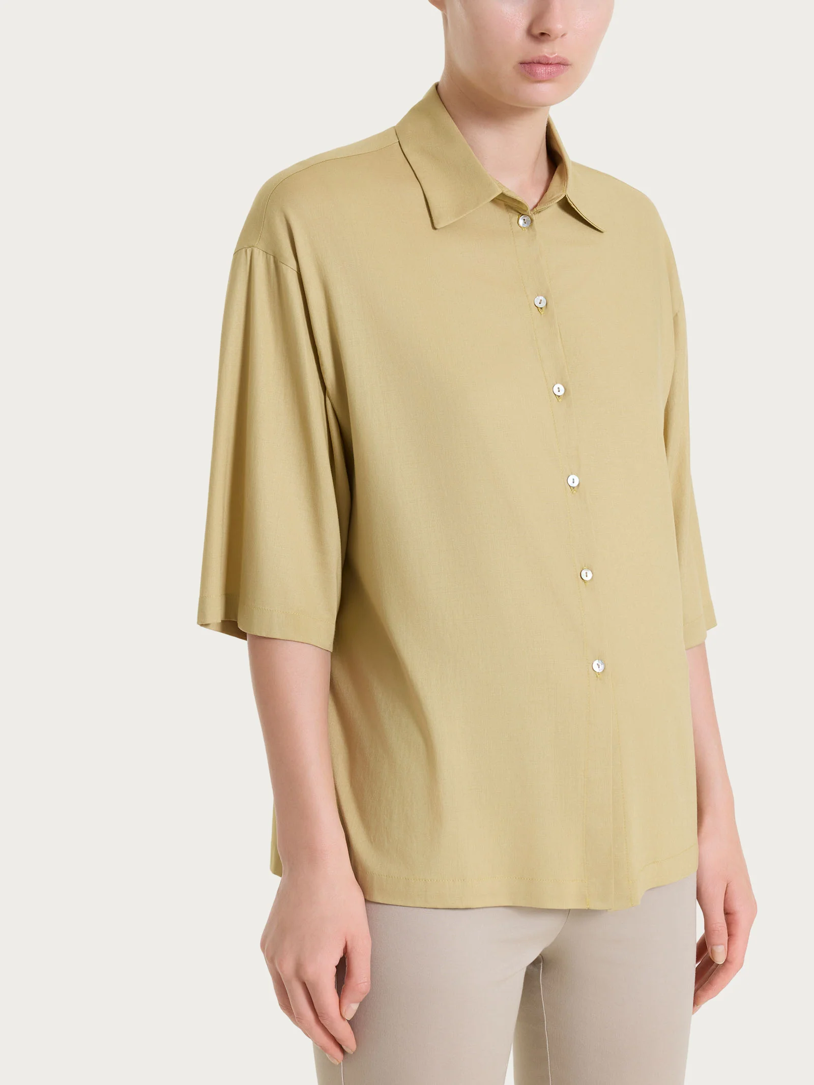 Camicia con manica 3/4 in Voile Stretch - Khaki