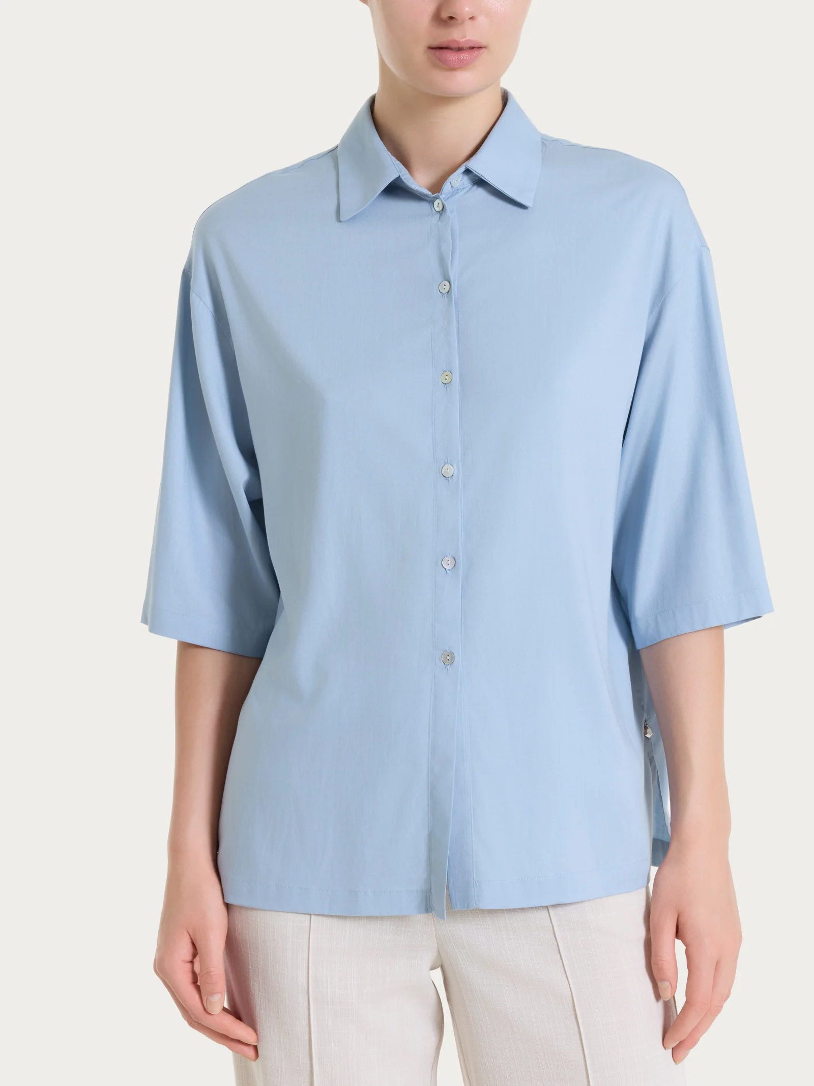 Camicia con manica 3/4 in Voile Stretch - Dusty Blue