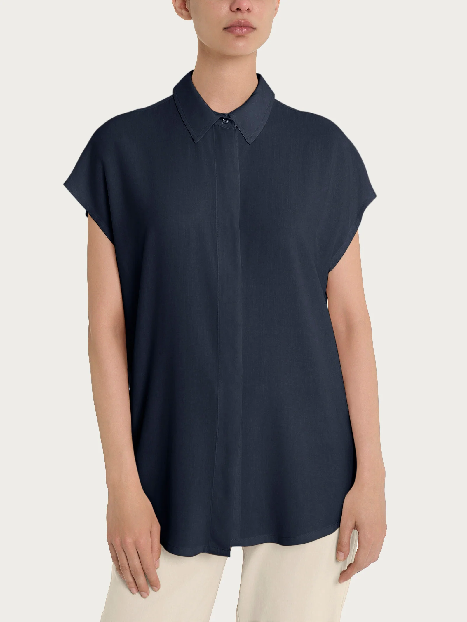 Camicia con manica corta a kimono in Ecoseta - Bleu - Image 4
