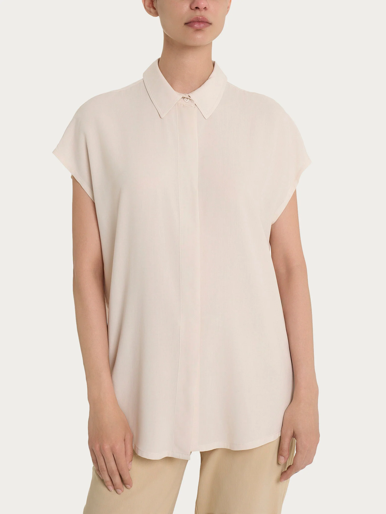 Camicia con manica corta a kimono in Ecoseta - Champignon