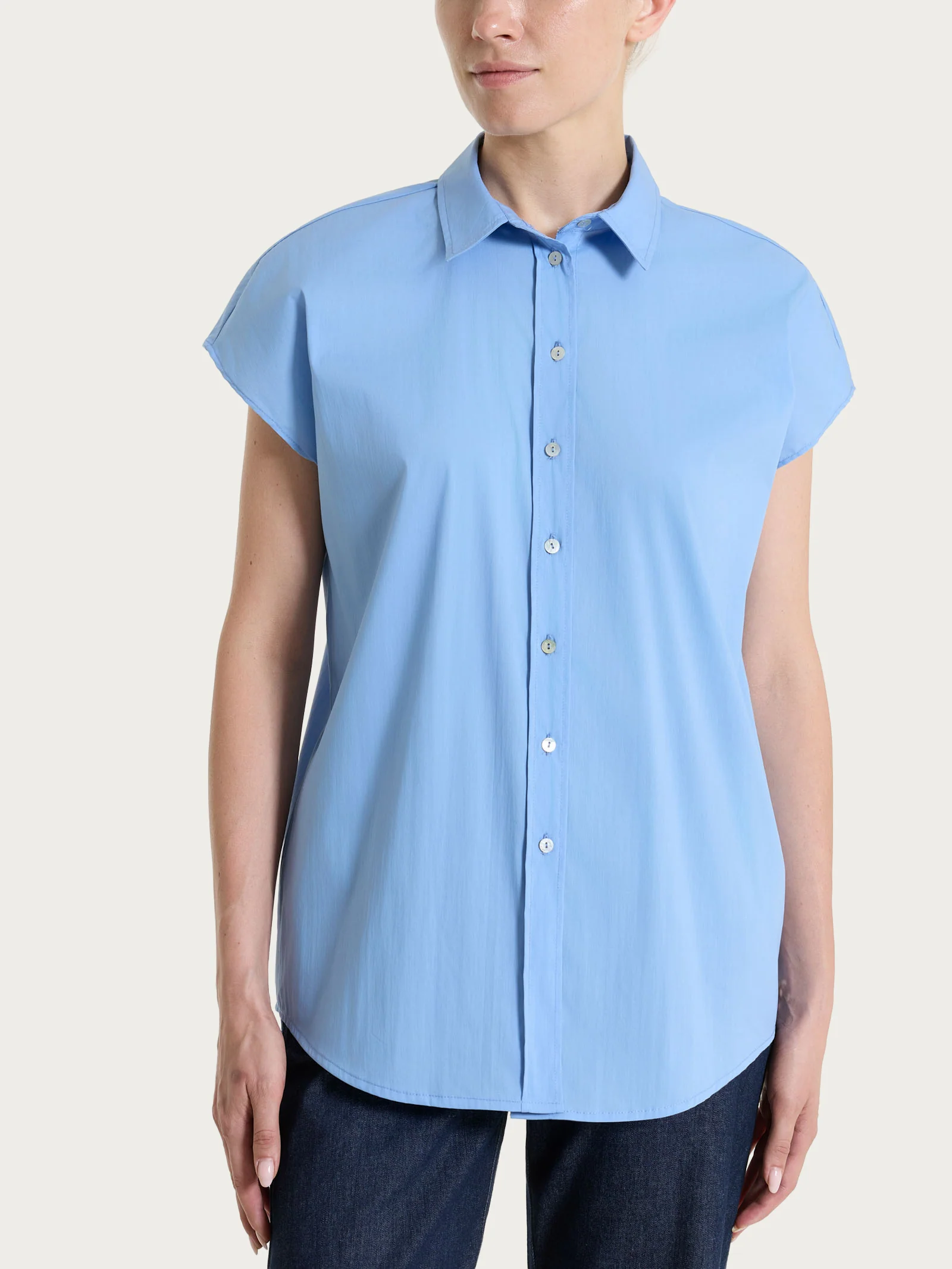 Camicia con manica kimono in Poplin di cotone - Bel Air Blue