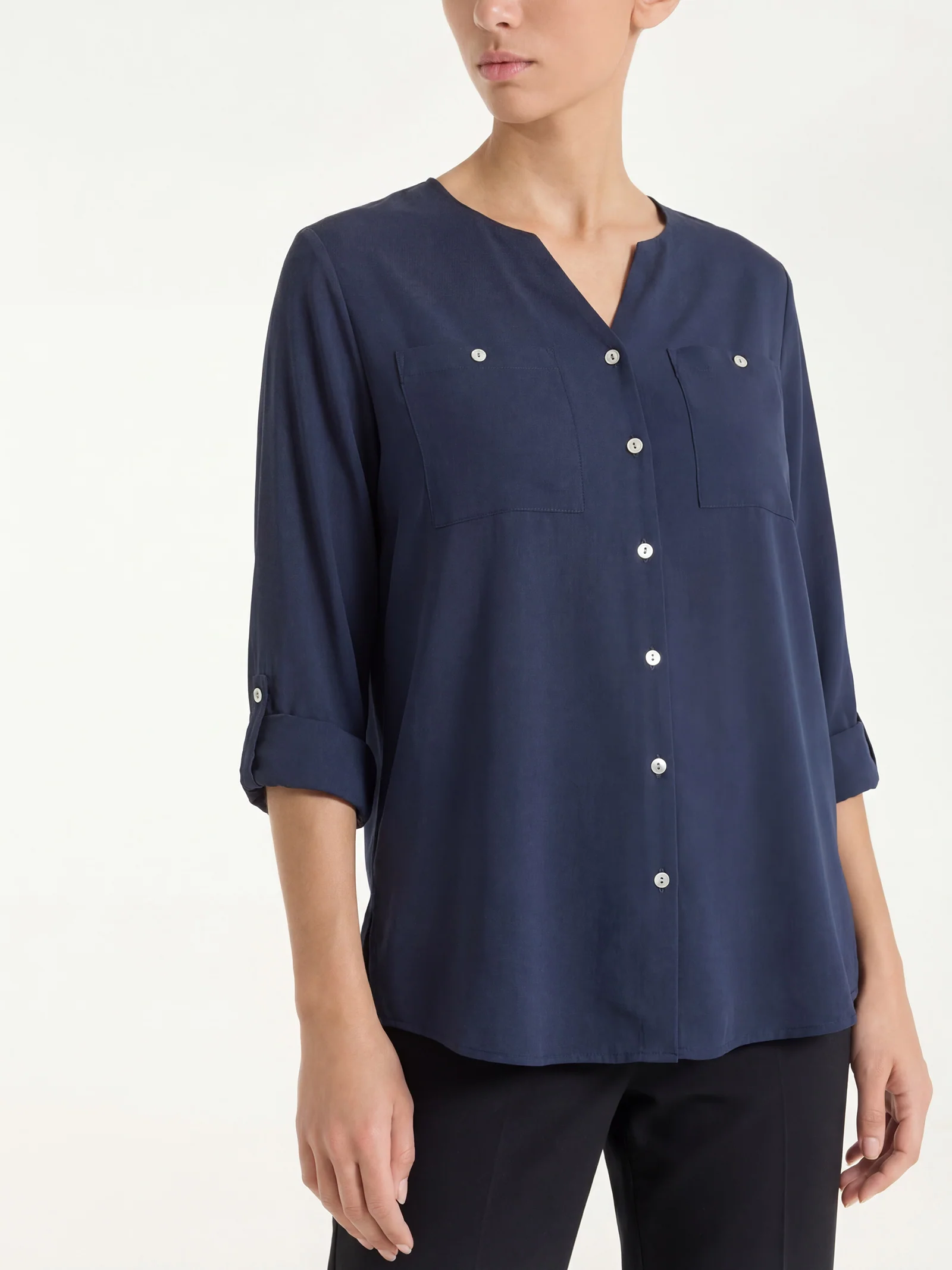 Camicia con manica risvoltabile in Voile Stretch - Bleu