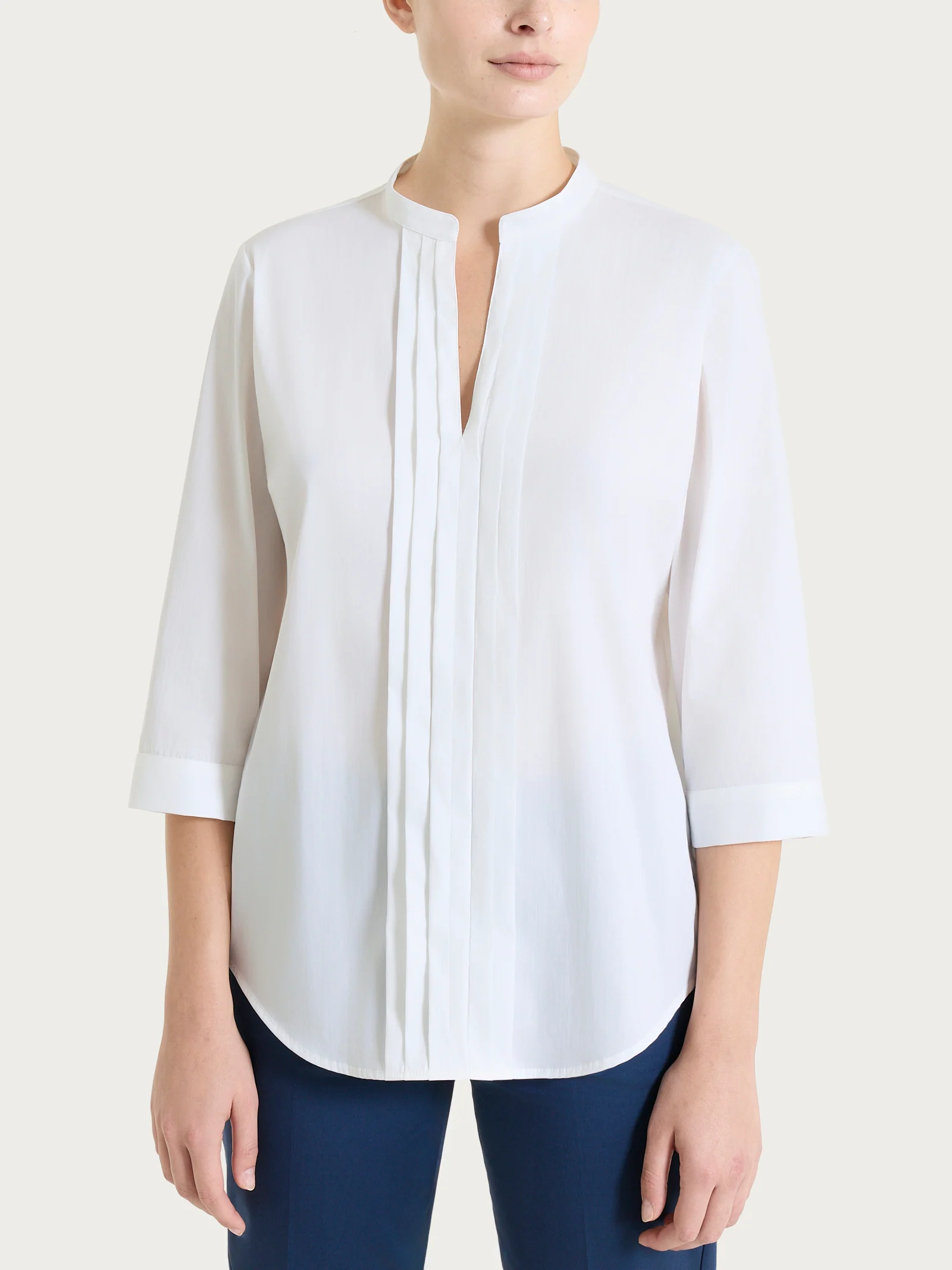 Camicia con pieghe frontali in Poplin di Cotone - Bianco