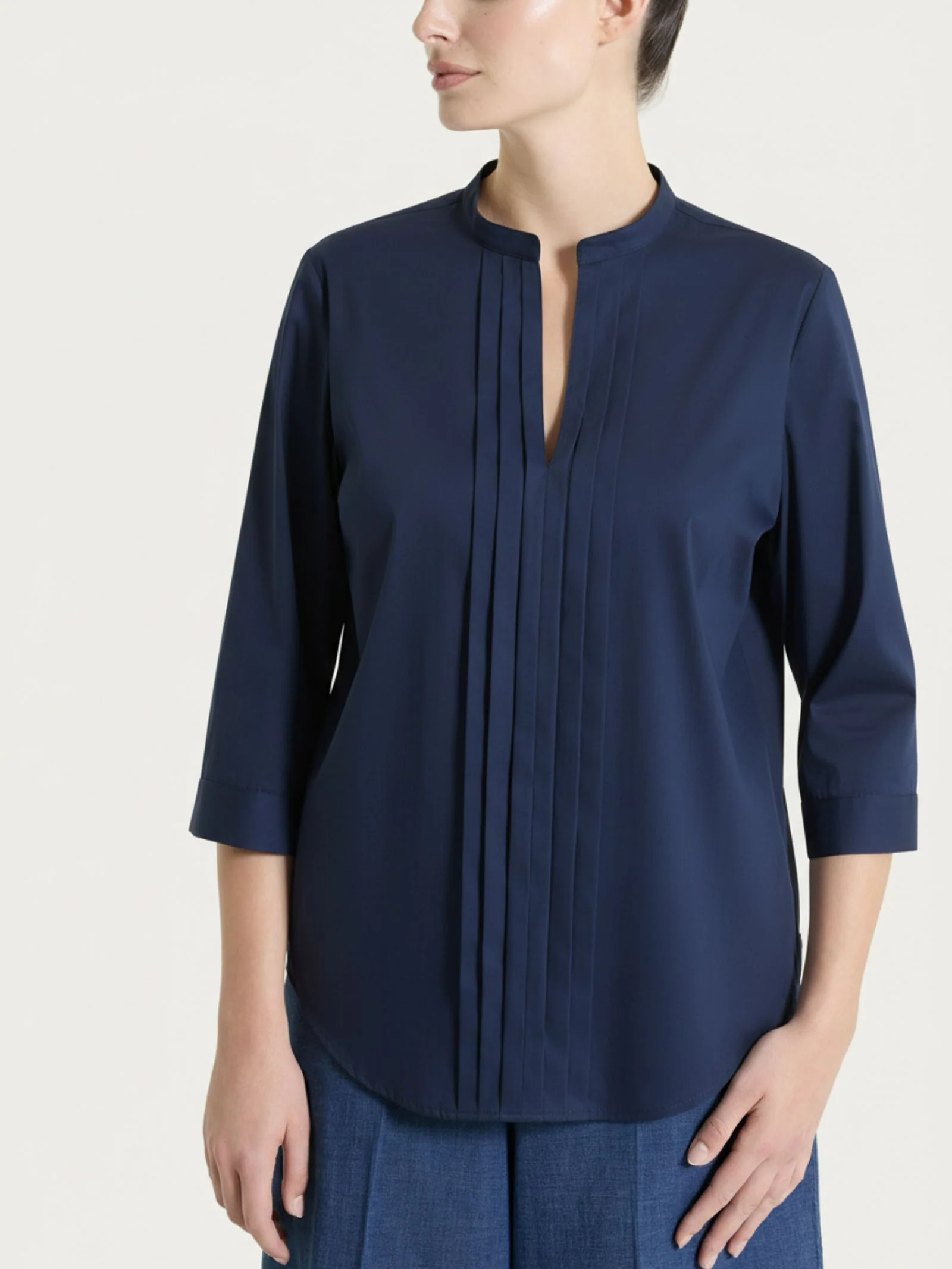 Camicia con pieghe frontali in Poplin di Cotone - Bleu