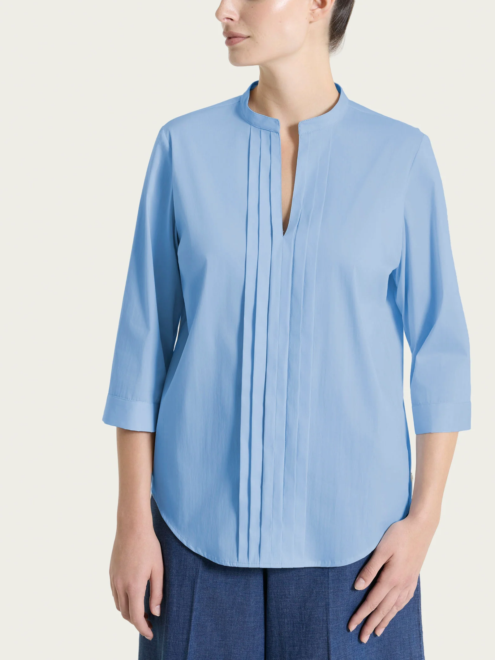 Camicia con pieghe frontali in Poplin di Cotone - Bel Air Blue