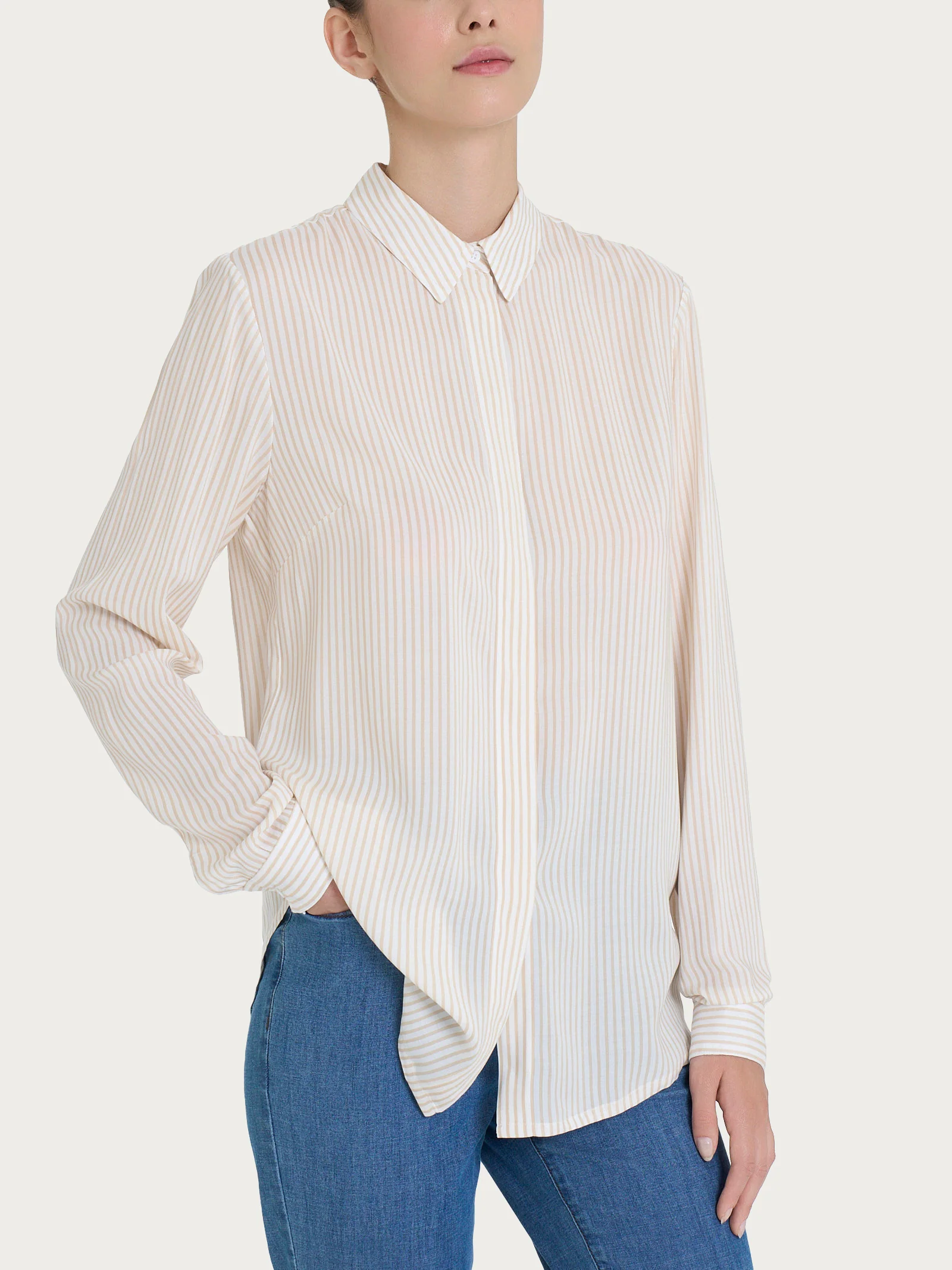 Camicia con stripes e manica lunga in Ecoseta - Fant. Irish Cream