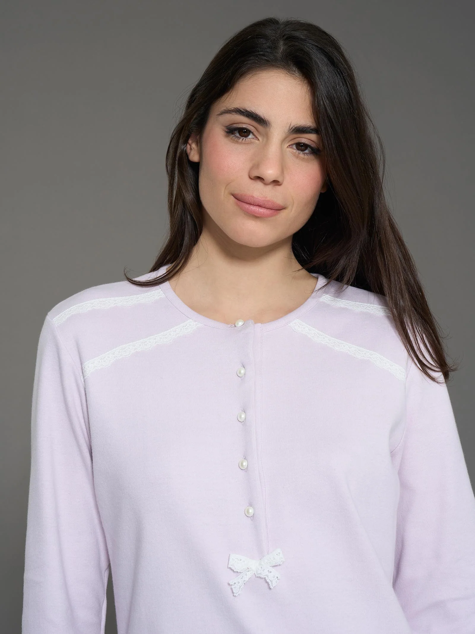 Camicia da notte a serafino in interlock di cotone - Lavender Fog - Image 3