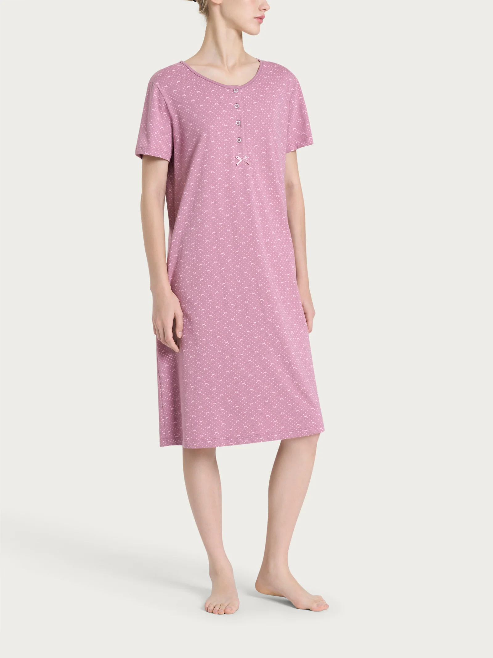 Camicia da notte a serafino in Jersey di cotone - Fant. Dusky Orchid