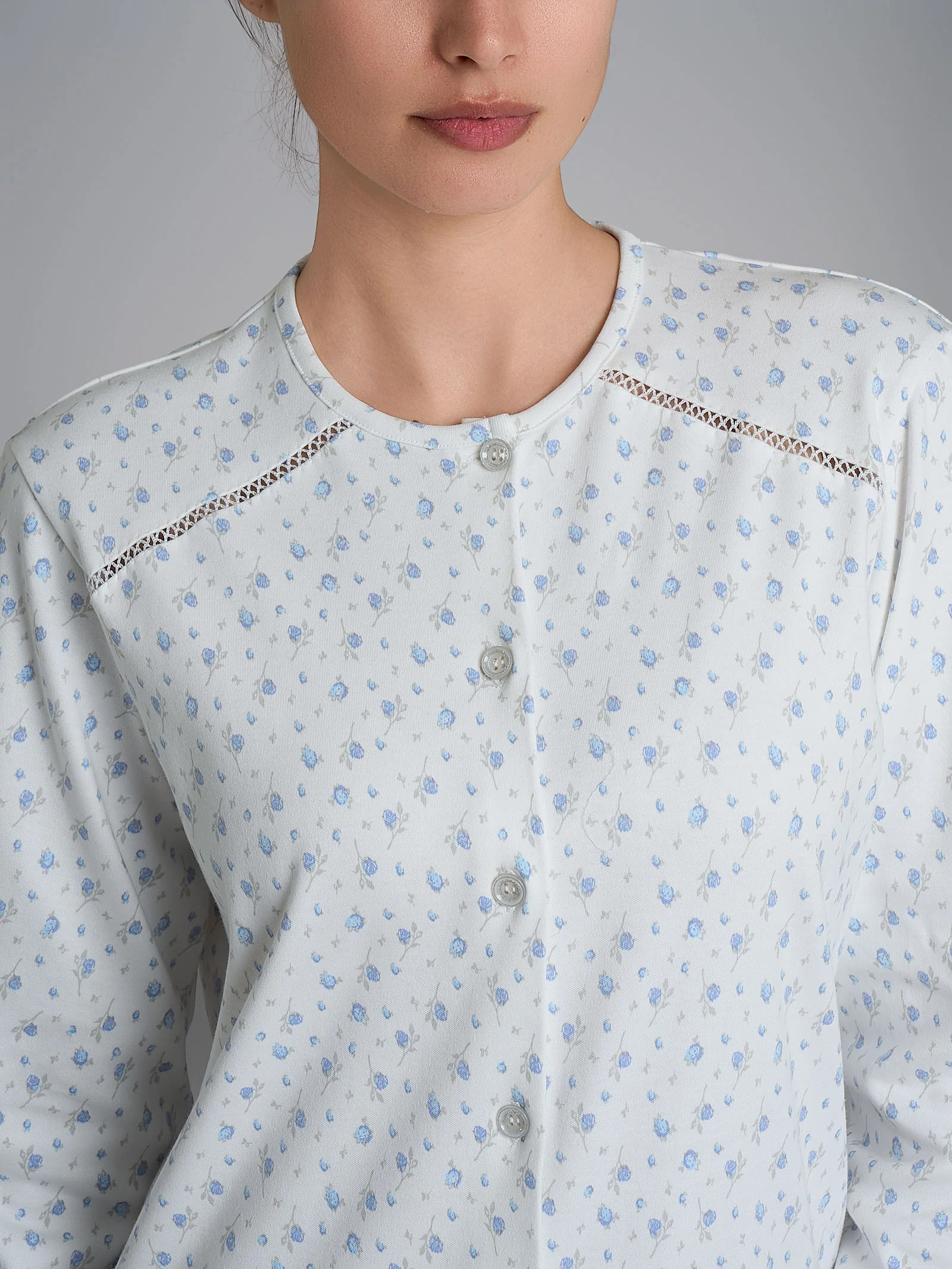 Camicia da notte aperta con dettagli in Interlock di cotone 40-54 - Fant. Eventide - Image 4