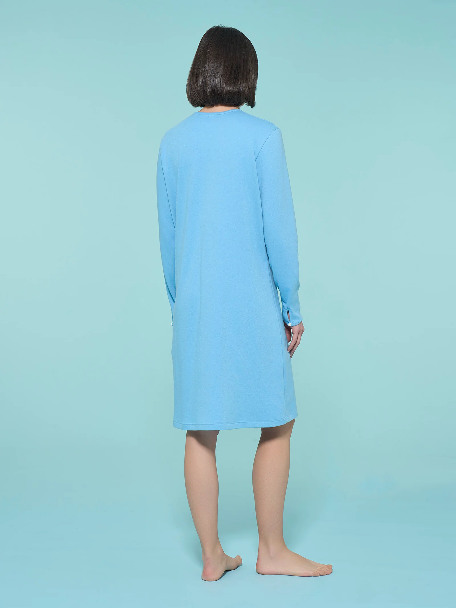 Camicia da notte aperta in interlock di cotone - Dusk Blue - Image 2