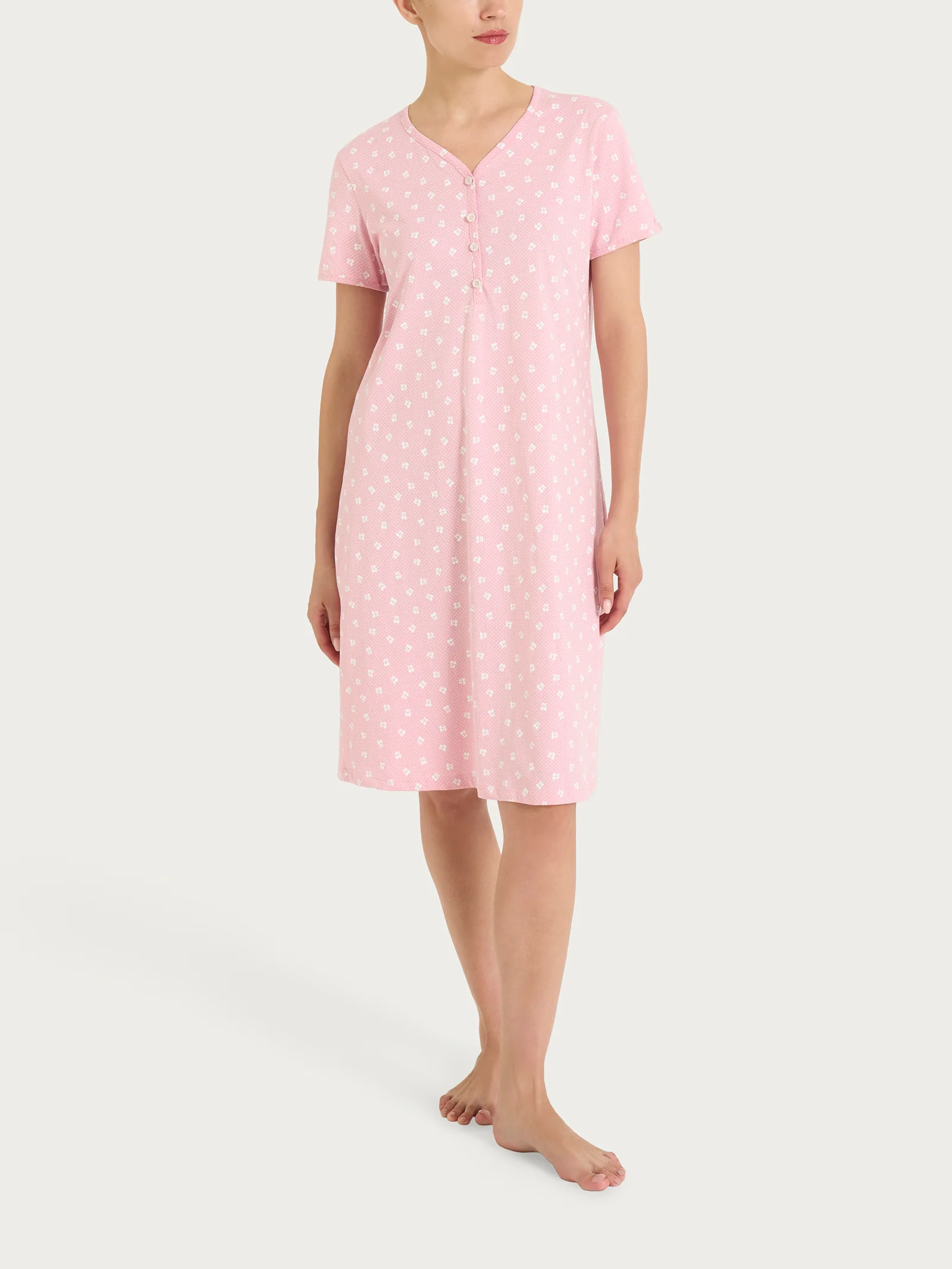 Camicia da notte con collo a serafino in Jersey di cotone 40-50 - Fant. Cameo Pink