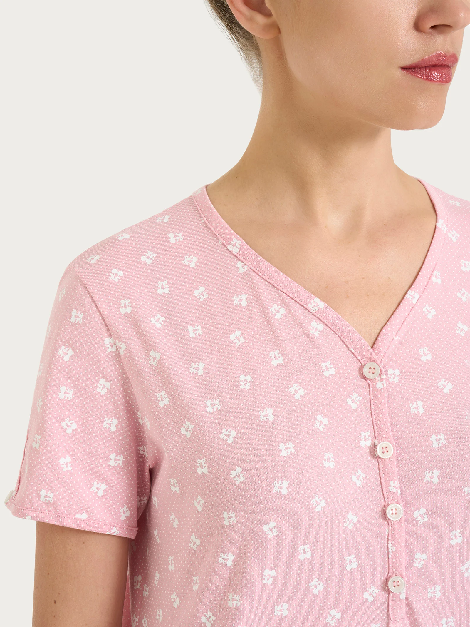 Camicia da notte con collo a serafino in Jersey di cotone 40-50 - Fant. Cameo Pink - Image 3