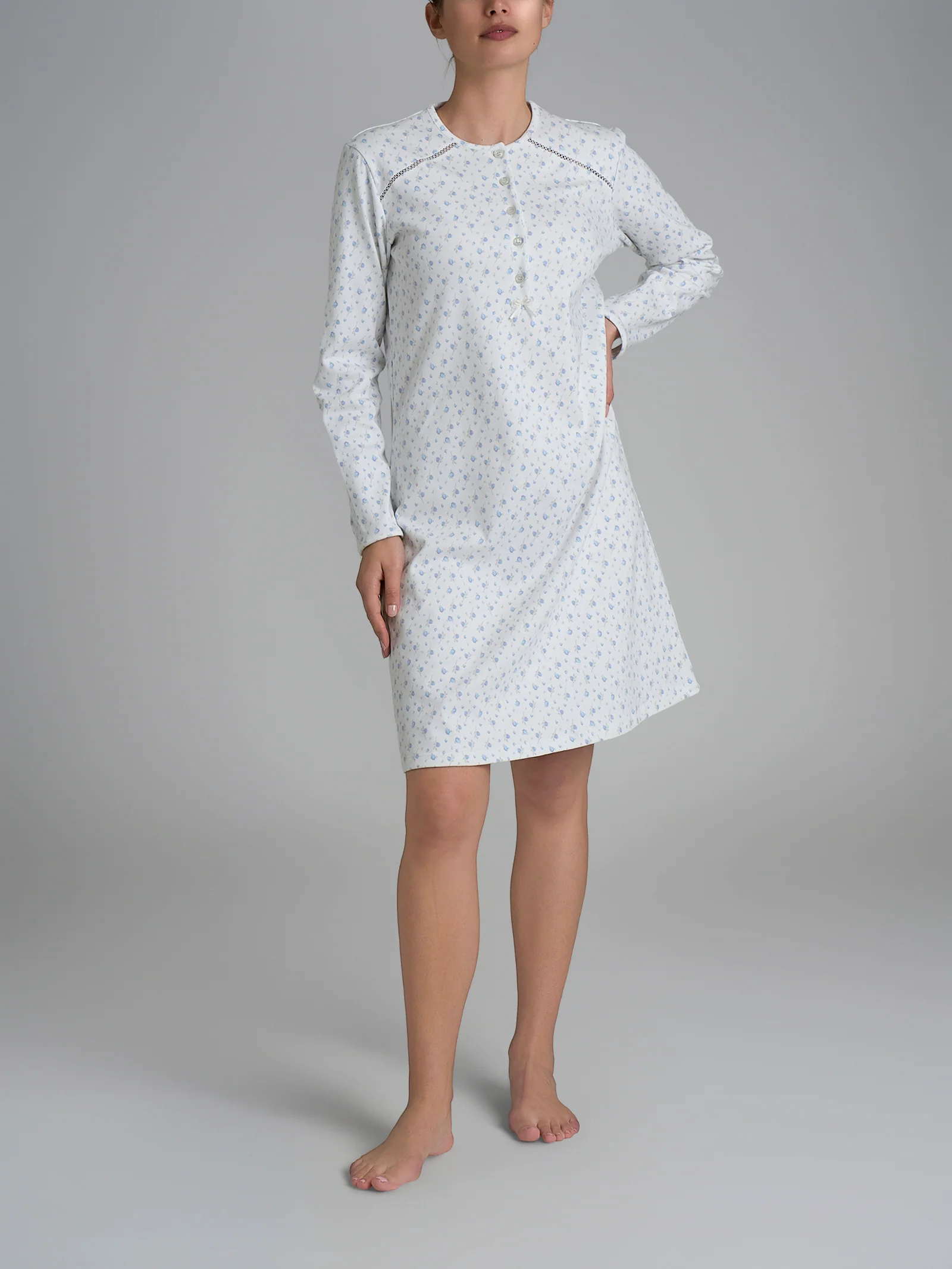 Camicia da notte con dettagli in Interlock di cotone 40-54 - Fant. Eventide
