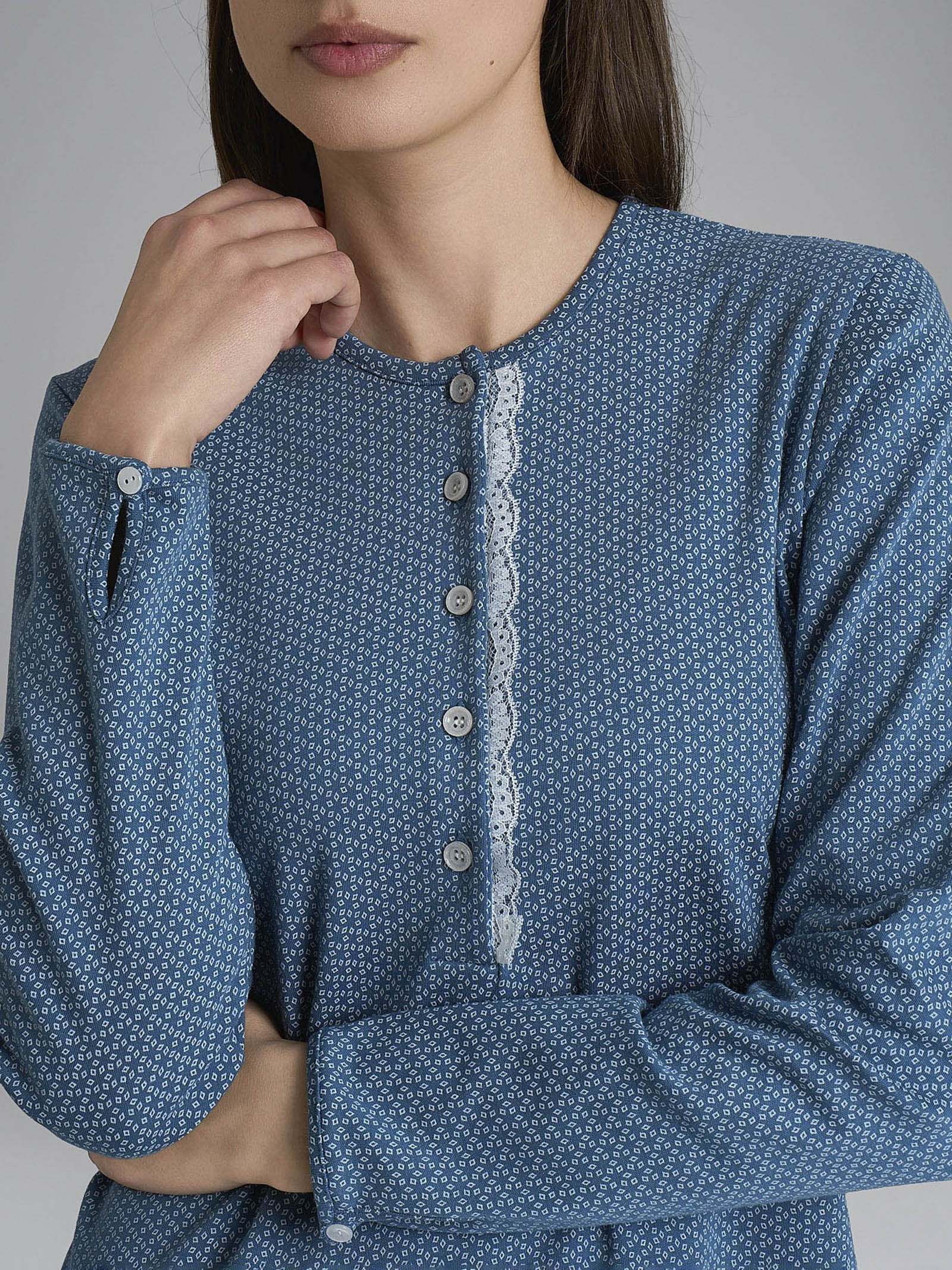 Camicia da notte con pizzo in Interlock di cotone 40-54 - Fant. Real Teal Micro Cravatier - Image 3