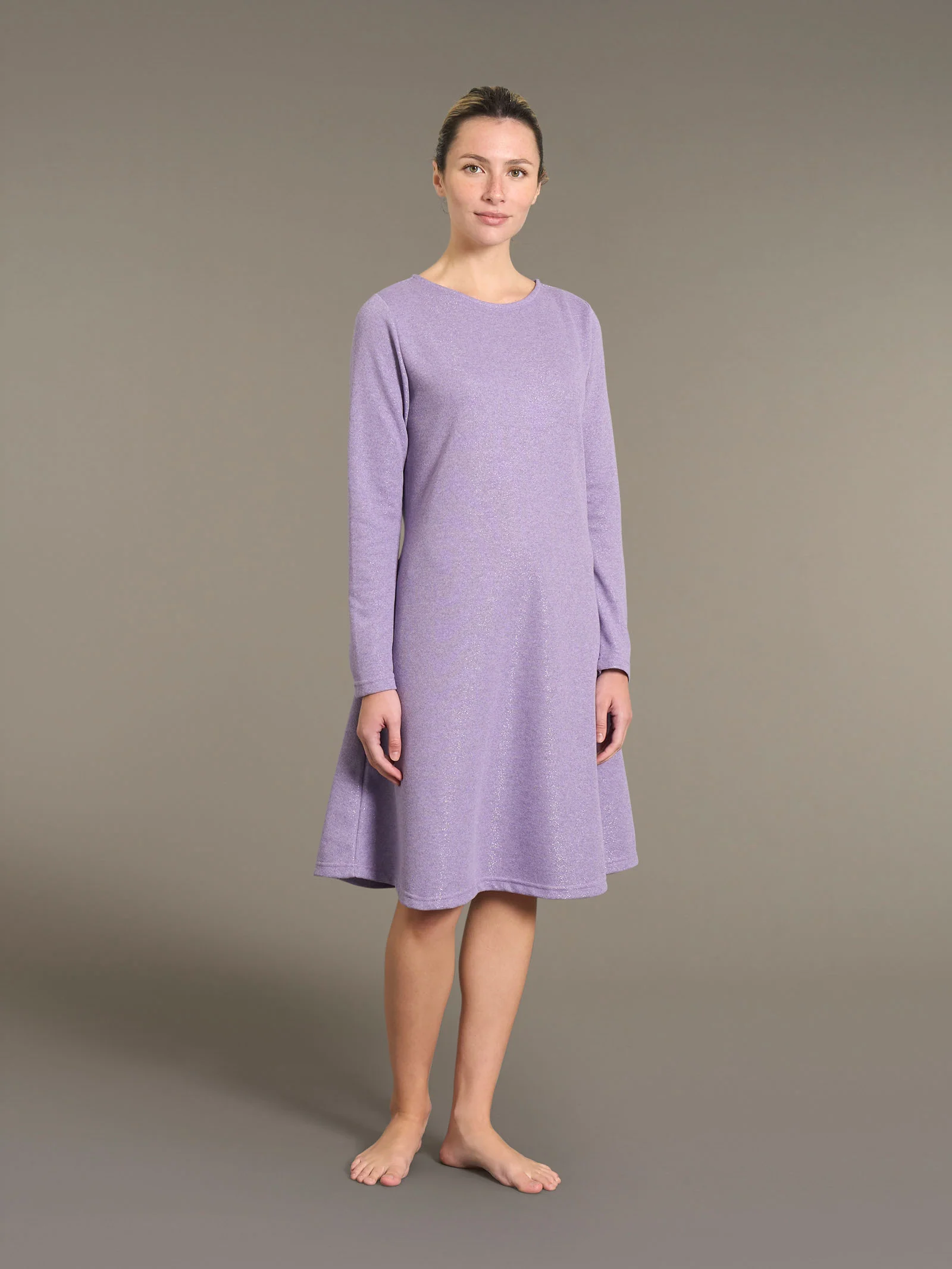 Camicia da notte in Cotton Eco Pile e Lurex - Lilla