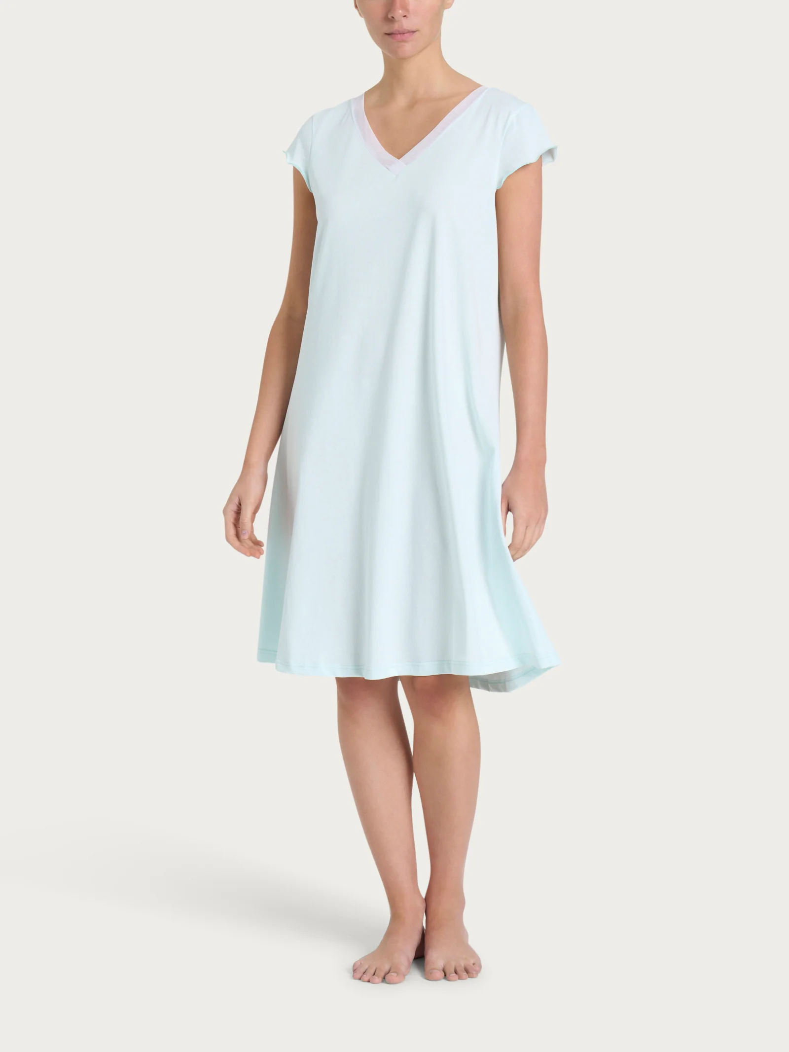 Camicia da notte tinta unita con scollo a V in Jersey di Cotone - Salt Air