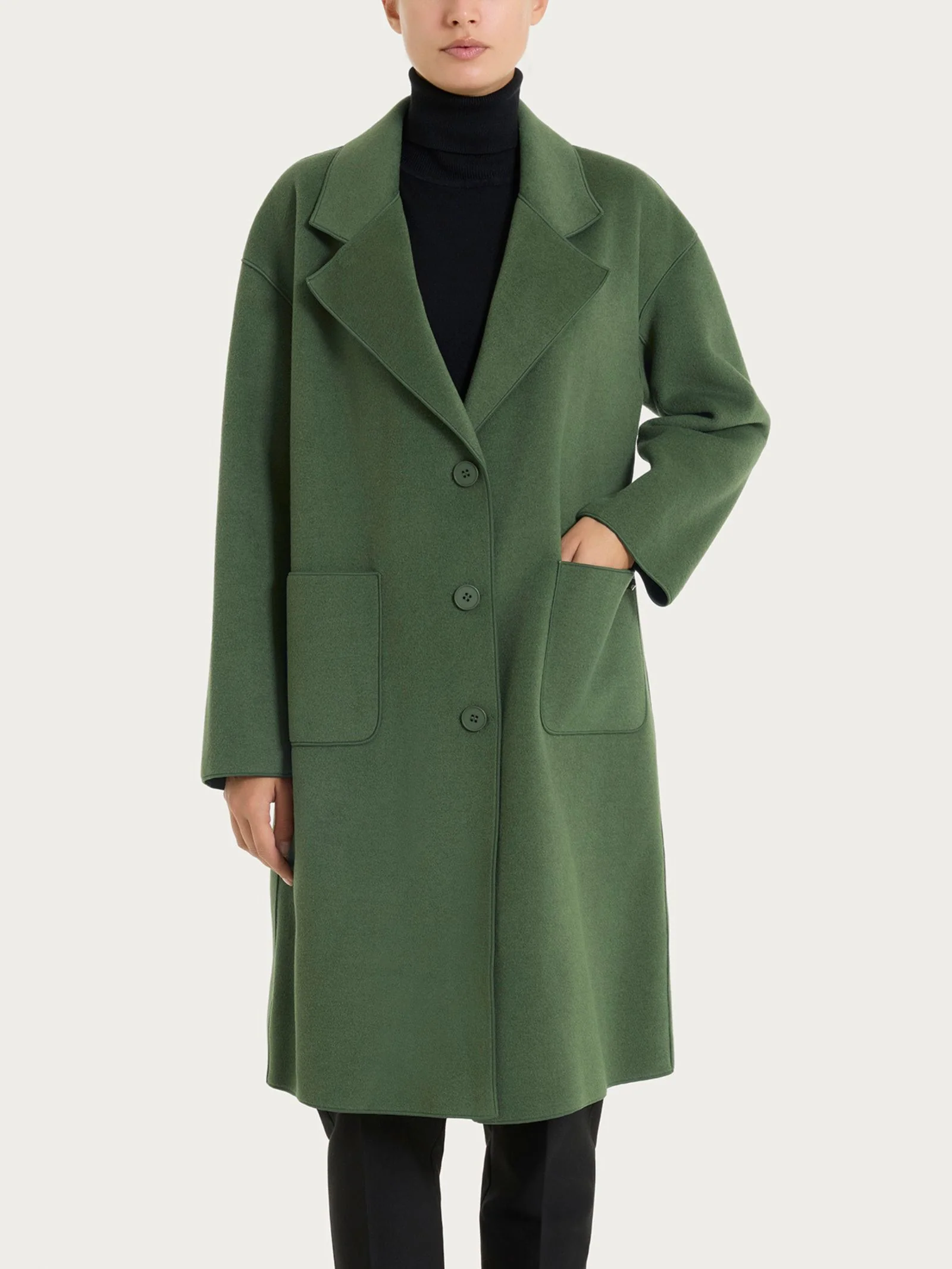 Cappotto con bottoni in Vegan Wool - Bronze Green