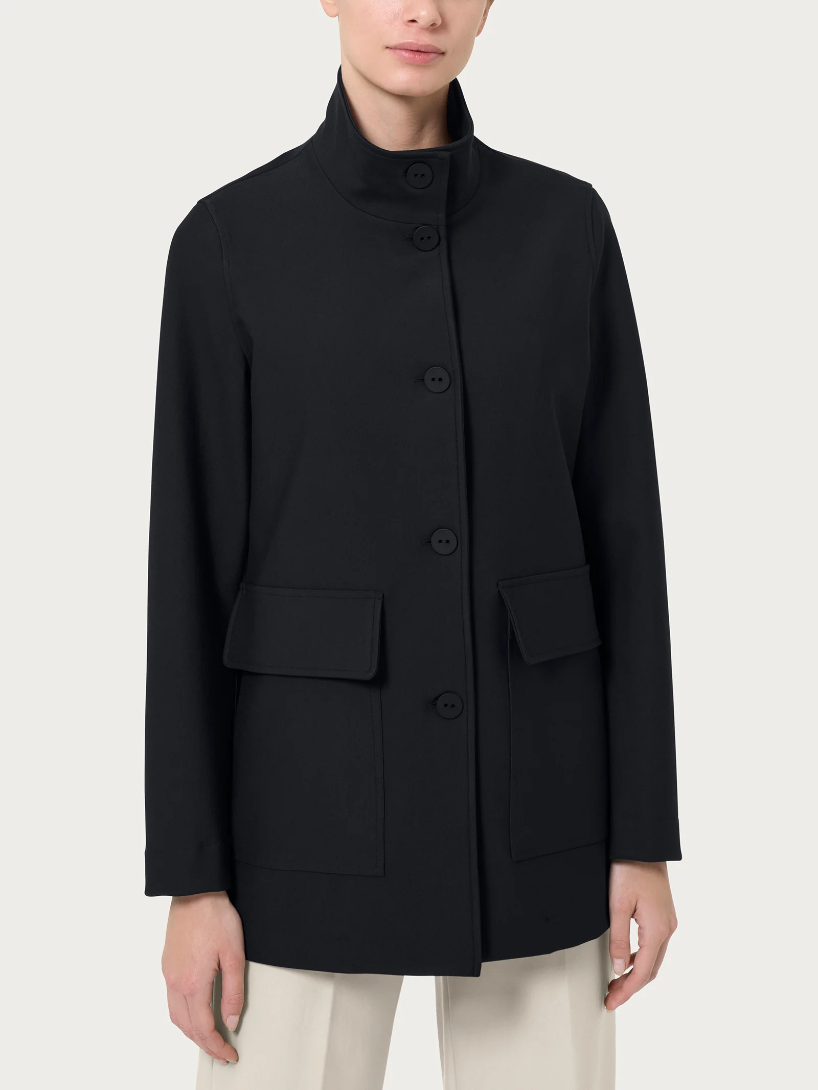 Cappotto corto con bottoni in Compact - Nero