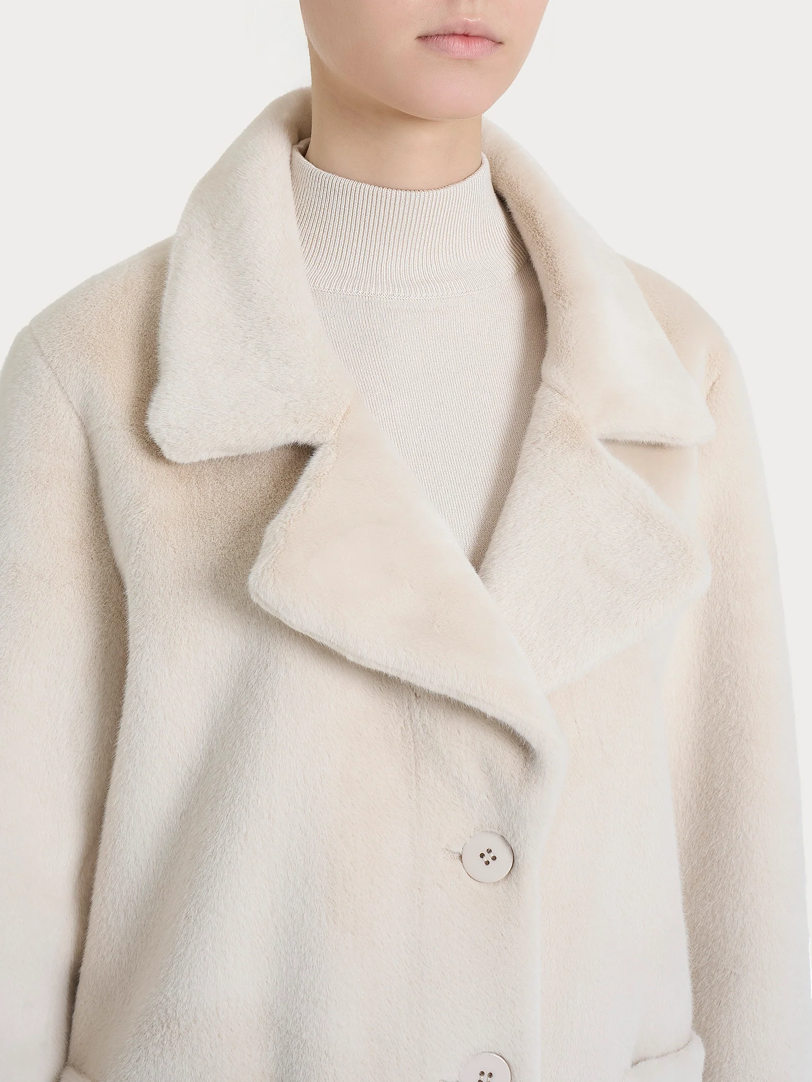 Cappotto corto con revers double-face in Vegan Shearling - Champignon - Image 6