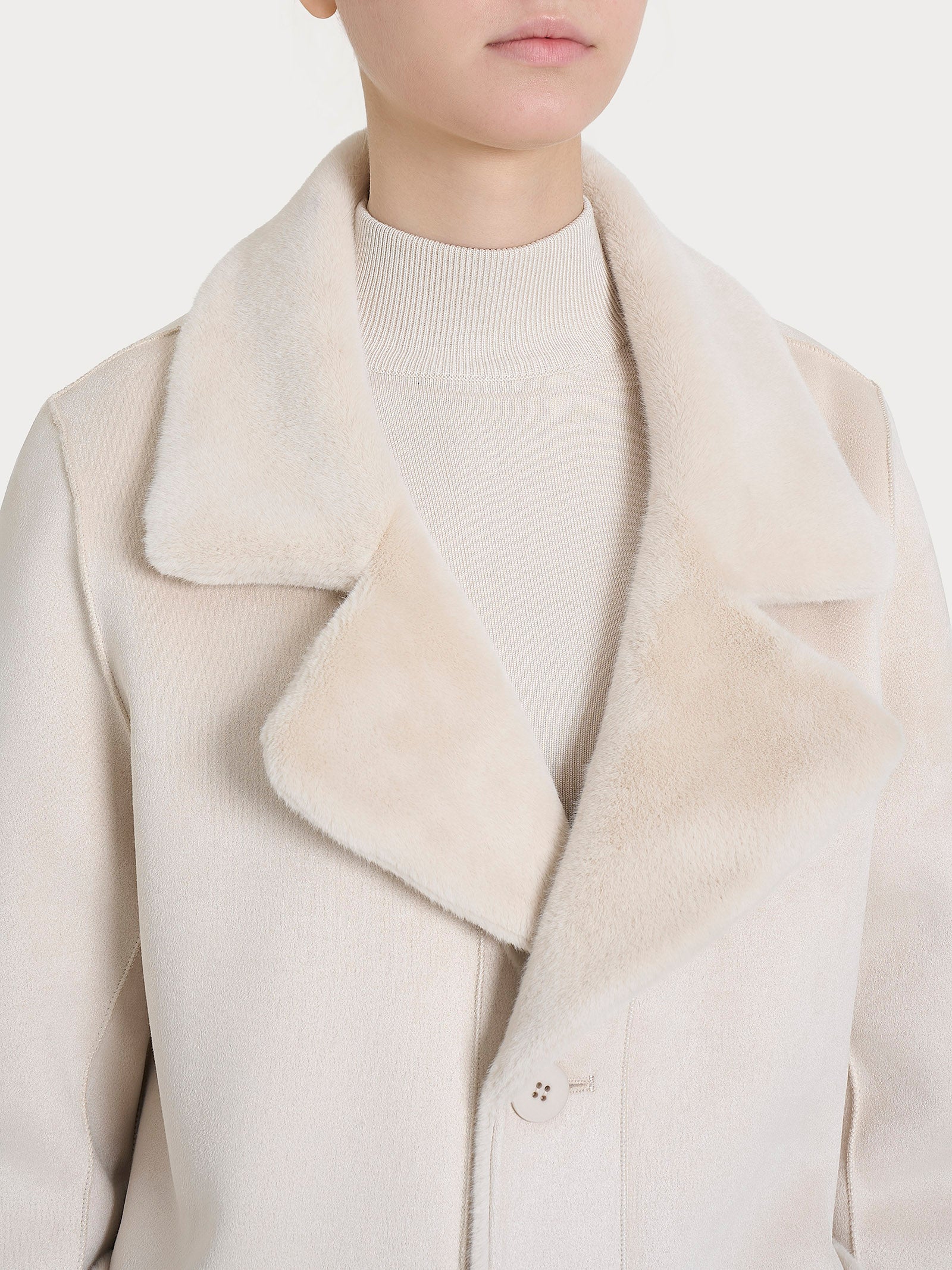 Cappotto corto con revers double-face in Vegan Shearling - Champignon - Image 9