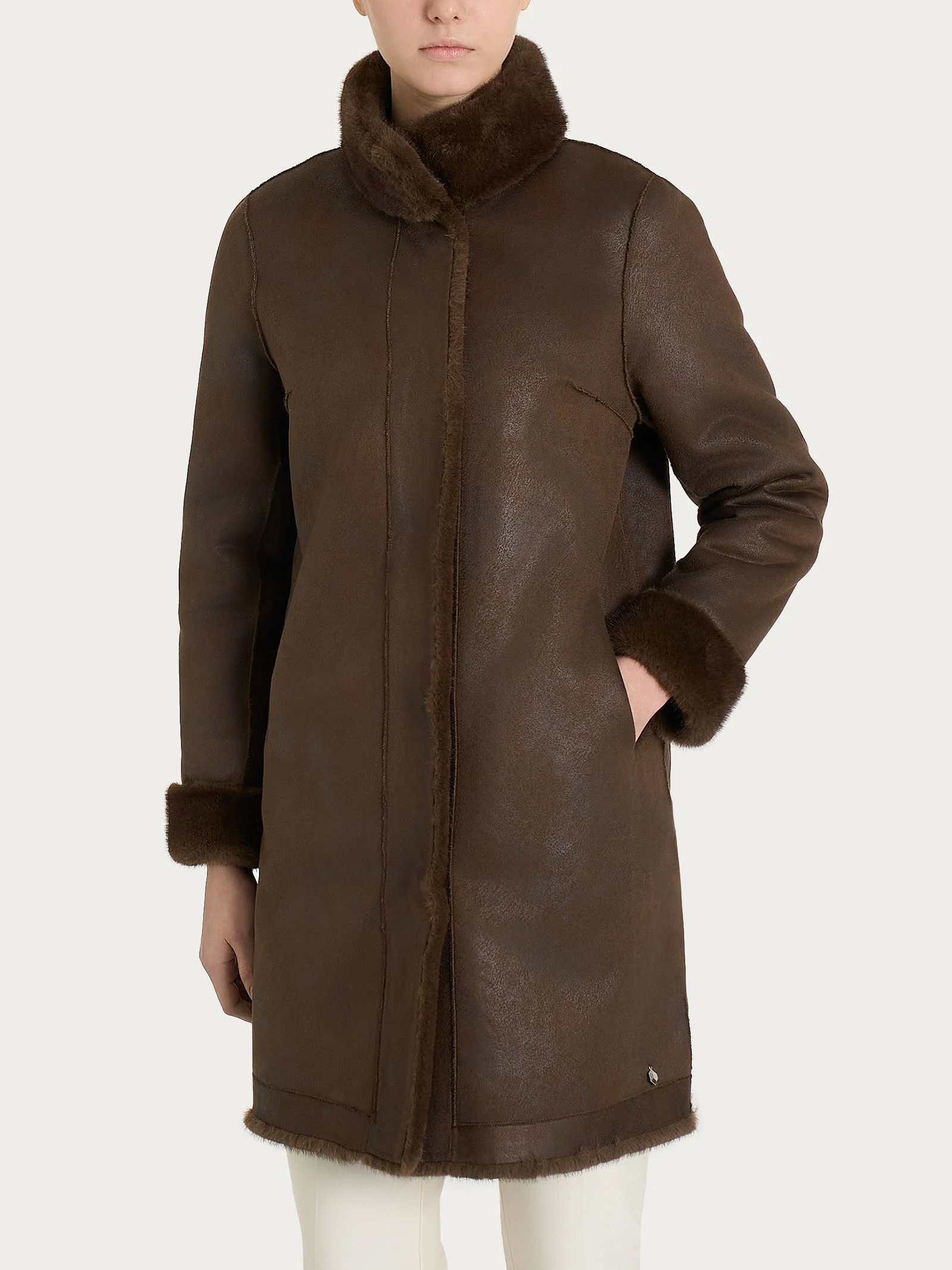 Cappotto double-face in Vegan Fur - Chocolate Torte