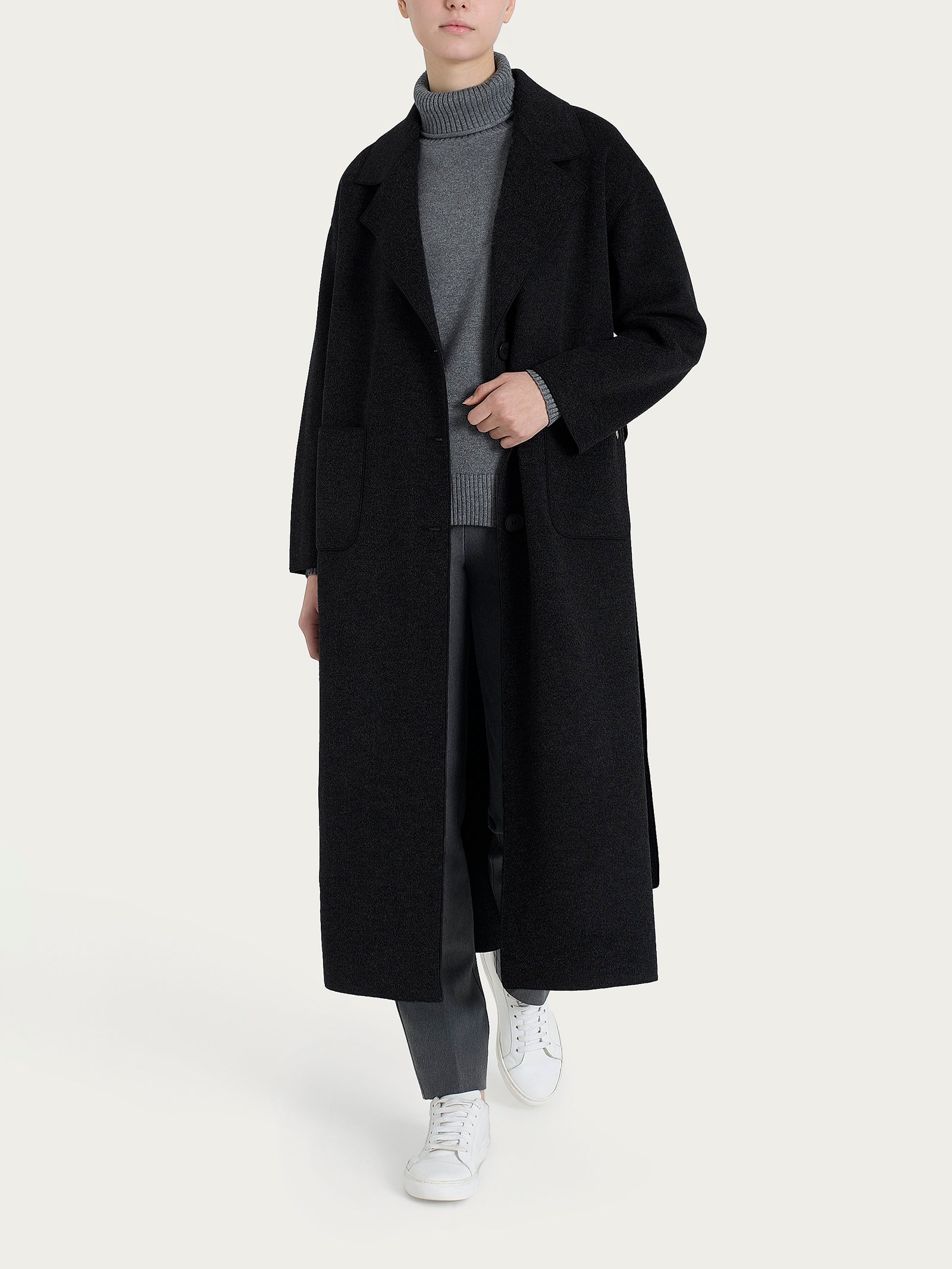 Cappotto lungo in Vegan Wool - Nero - Image 4