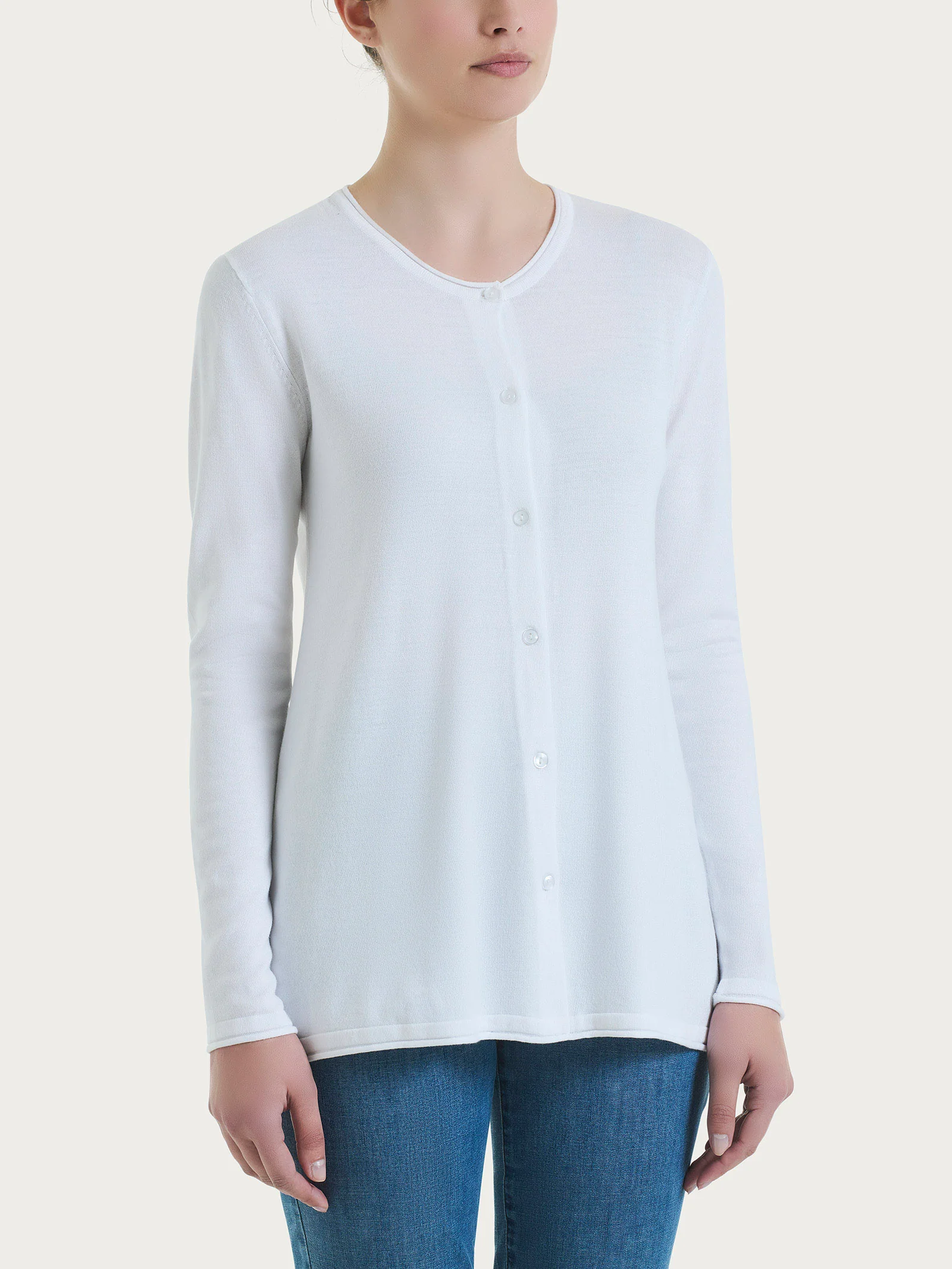 Cardigan aperto con bottoni in Summertime - Bianco