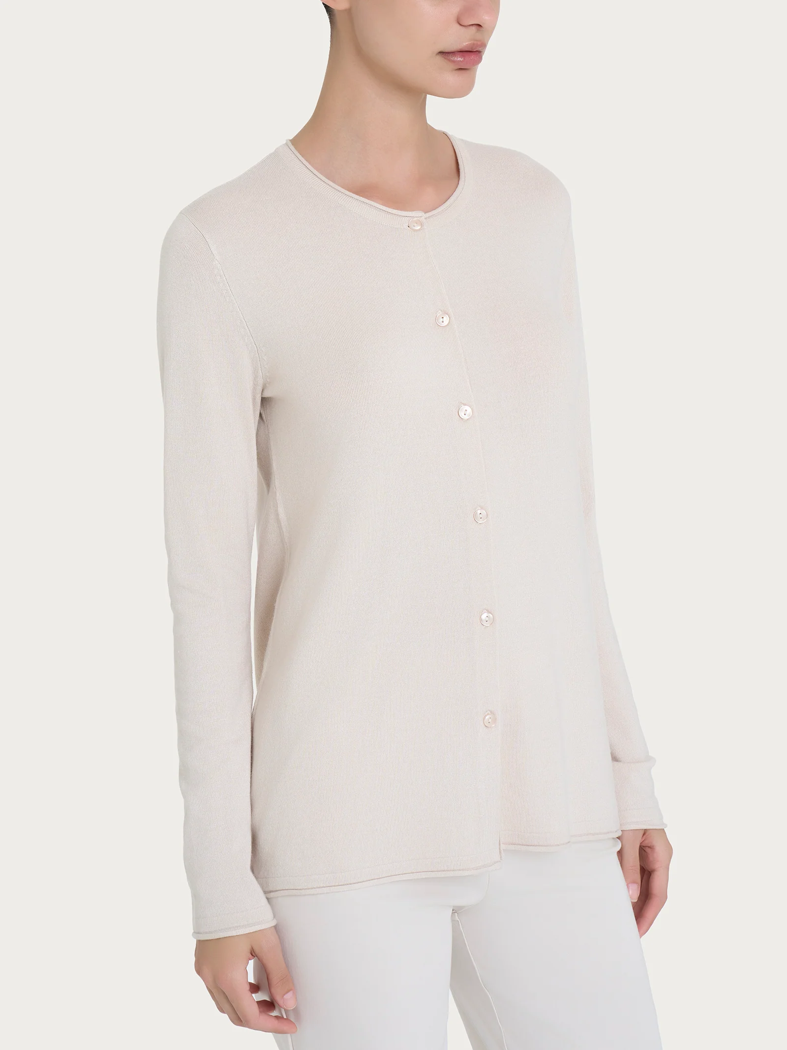 Cardigan aperto con bottoni in Summertime - Champignon