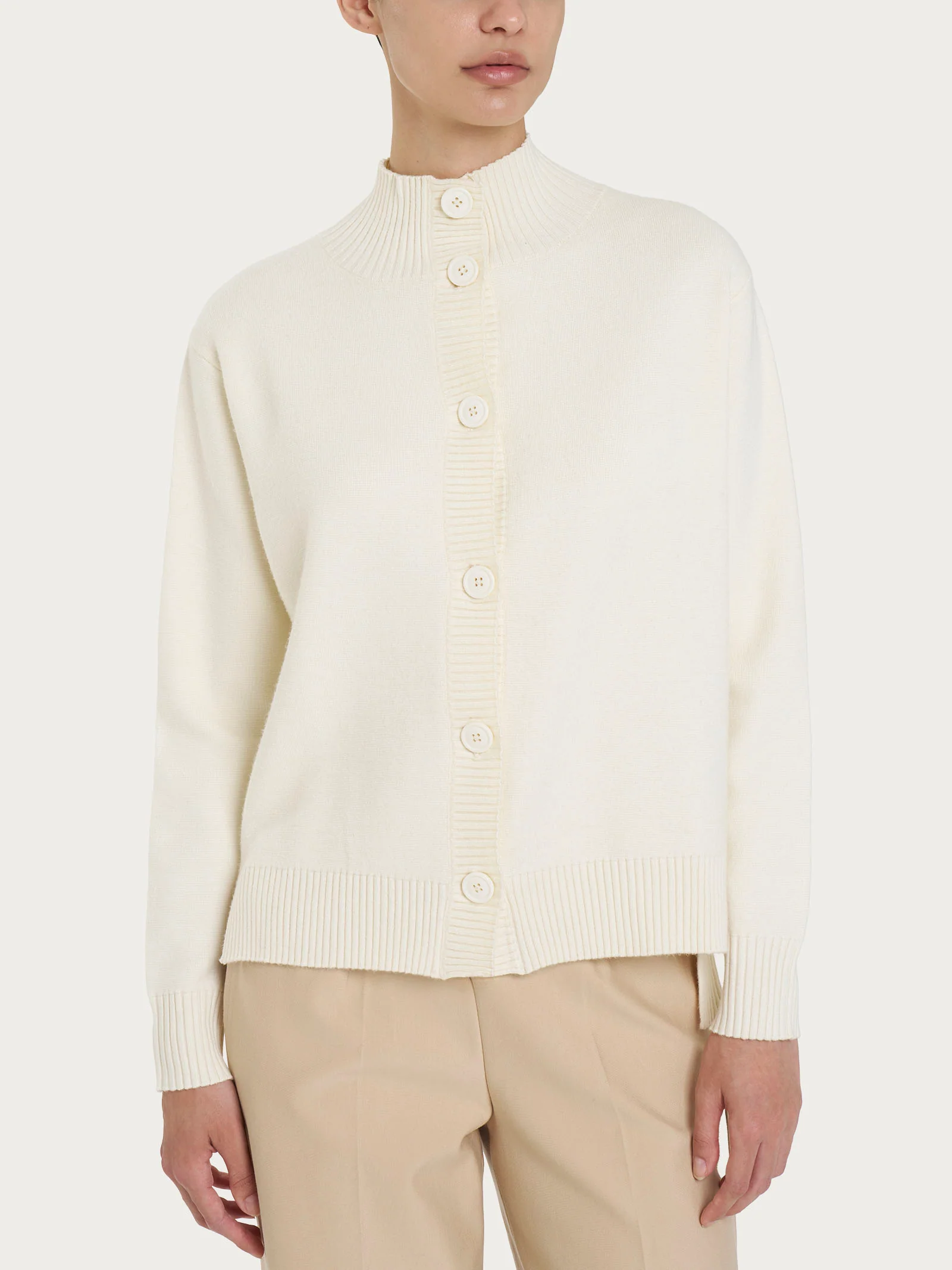 Cardigan aperto con bottoni in super soft - Avorio
