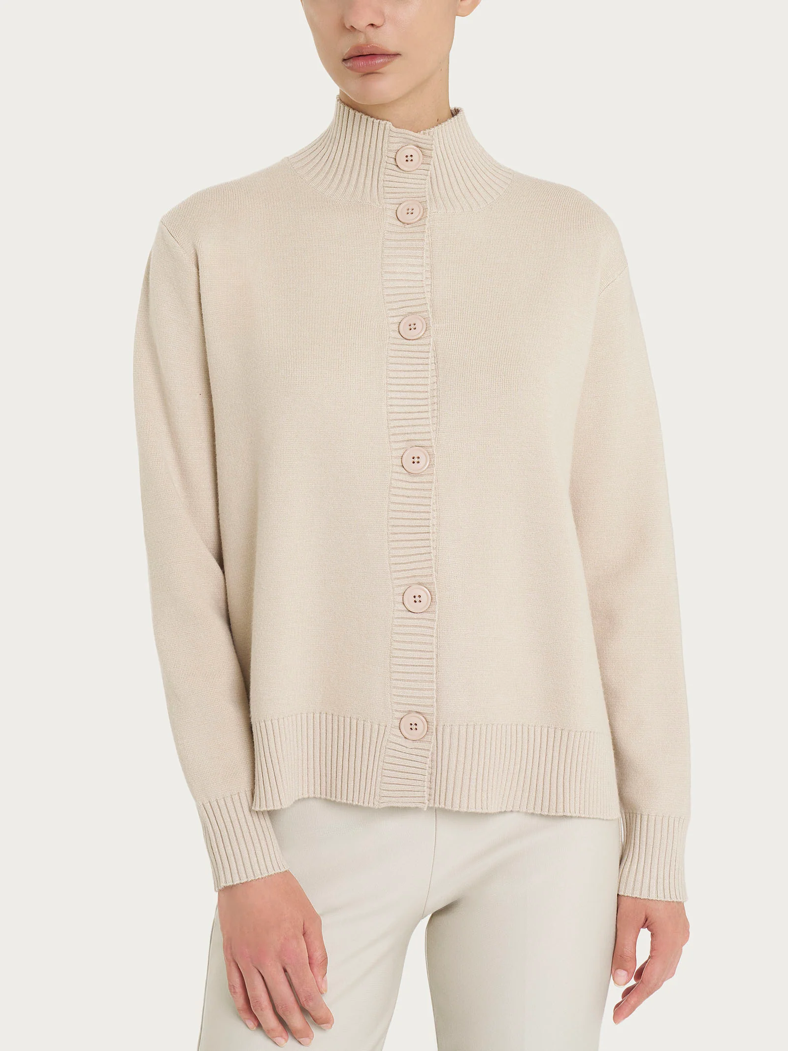 Cardigan aperto con bottoni in super soft - Champignon