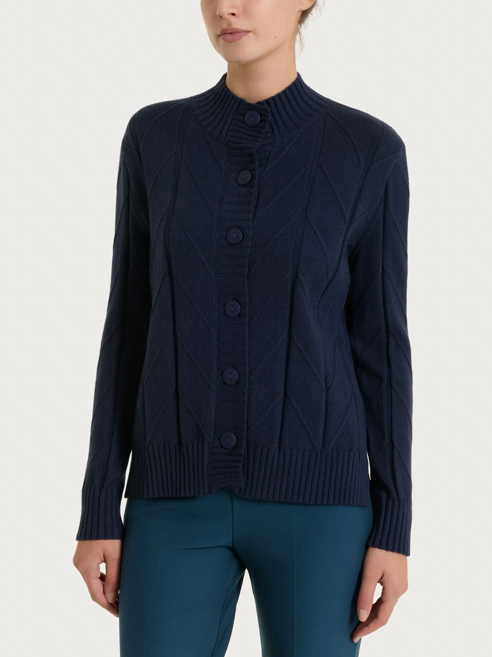 Cardigan aperto con punto spiga in Super Soft - Bleu