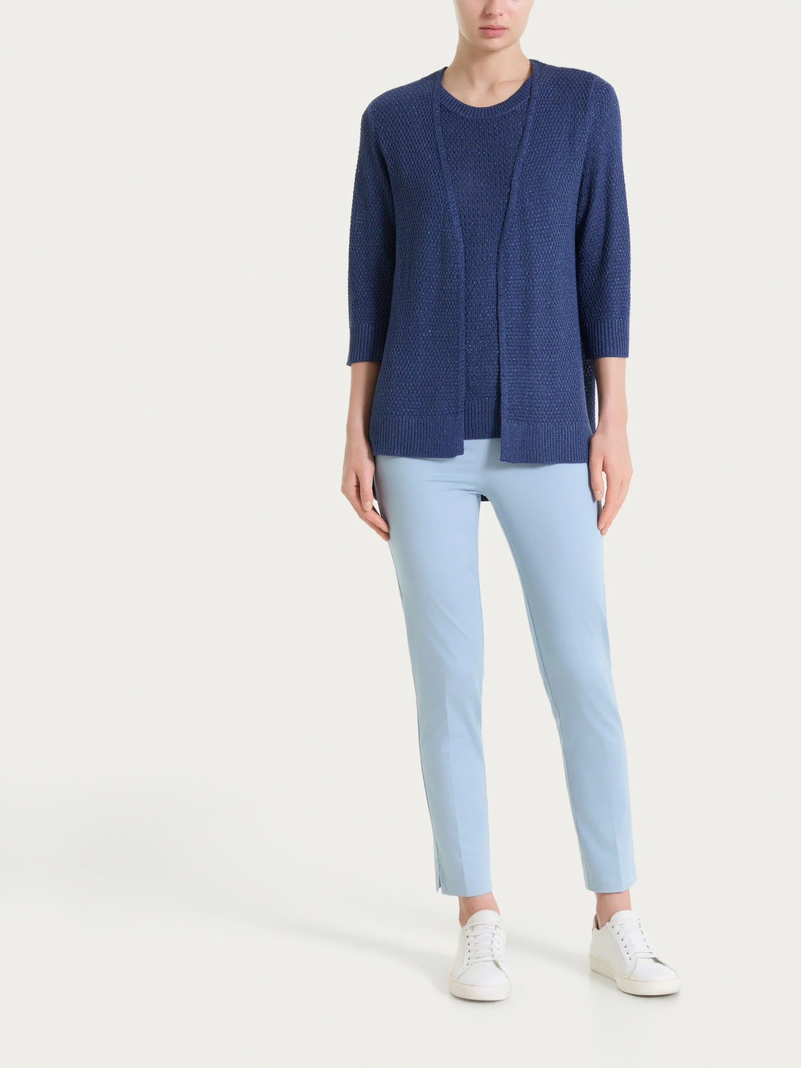 Cardigan aperto in Lurex Rice Stitch - Oceana - Image 5
