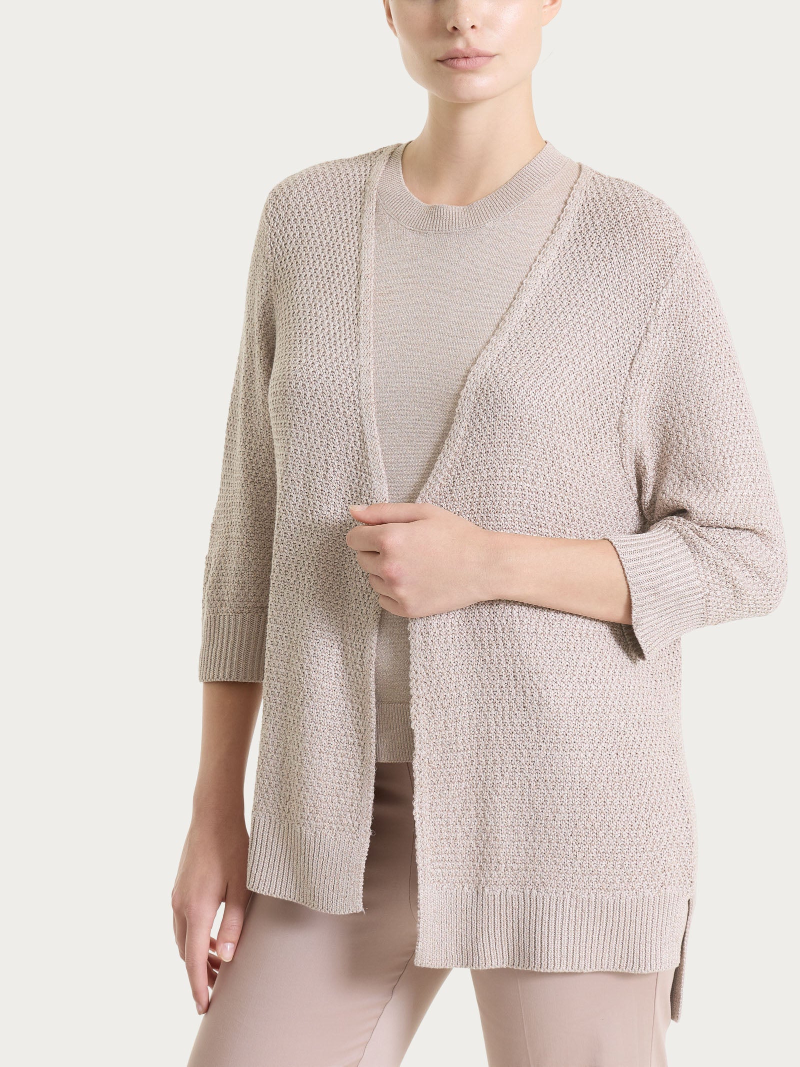Cardigan aperto in Lurex Rice Stitch - Crockery
