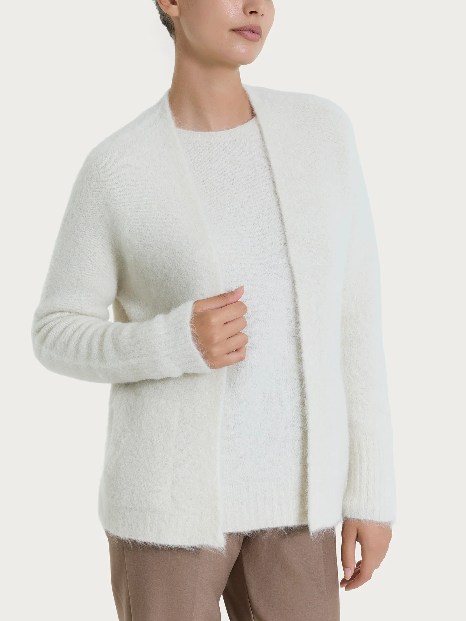 Cardigan aperto in Misto Alpaca - Avorio