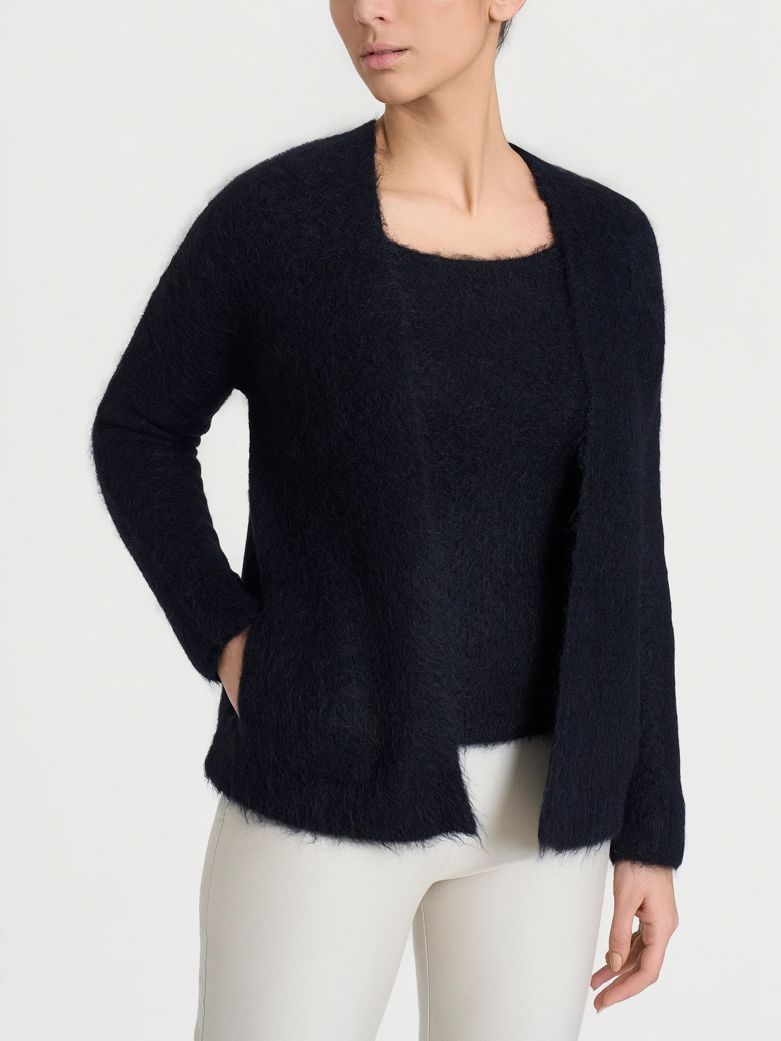 Cardigan aperto in Misto Alpaca - Nero