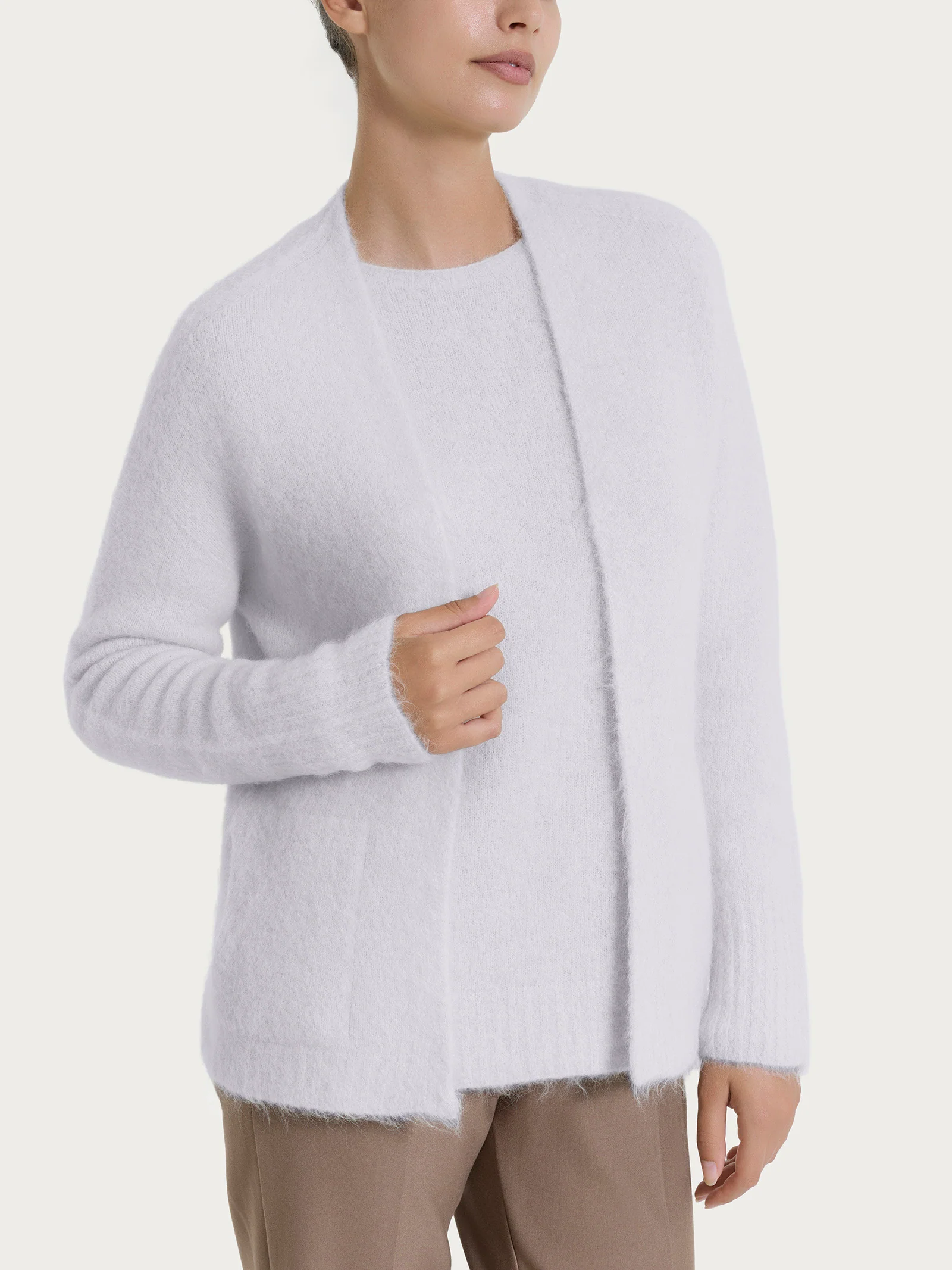 Cardigan aperto in Misto Alpaca - Grigio Perla