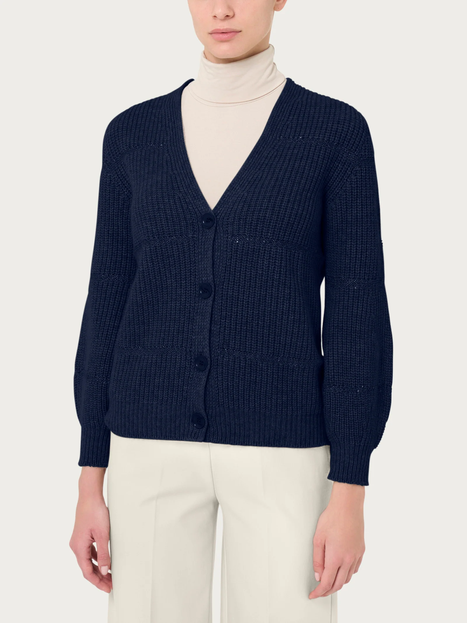 Cardigan con bottoni e paillettes in misto angora - Bleu