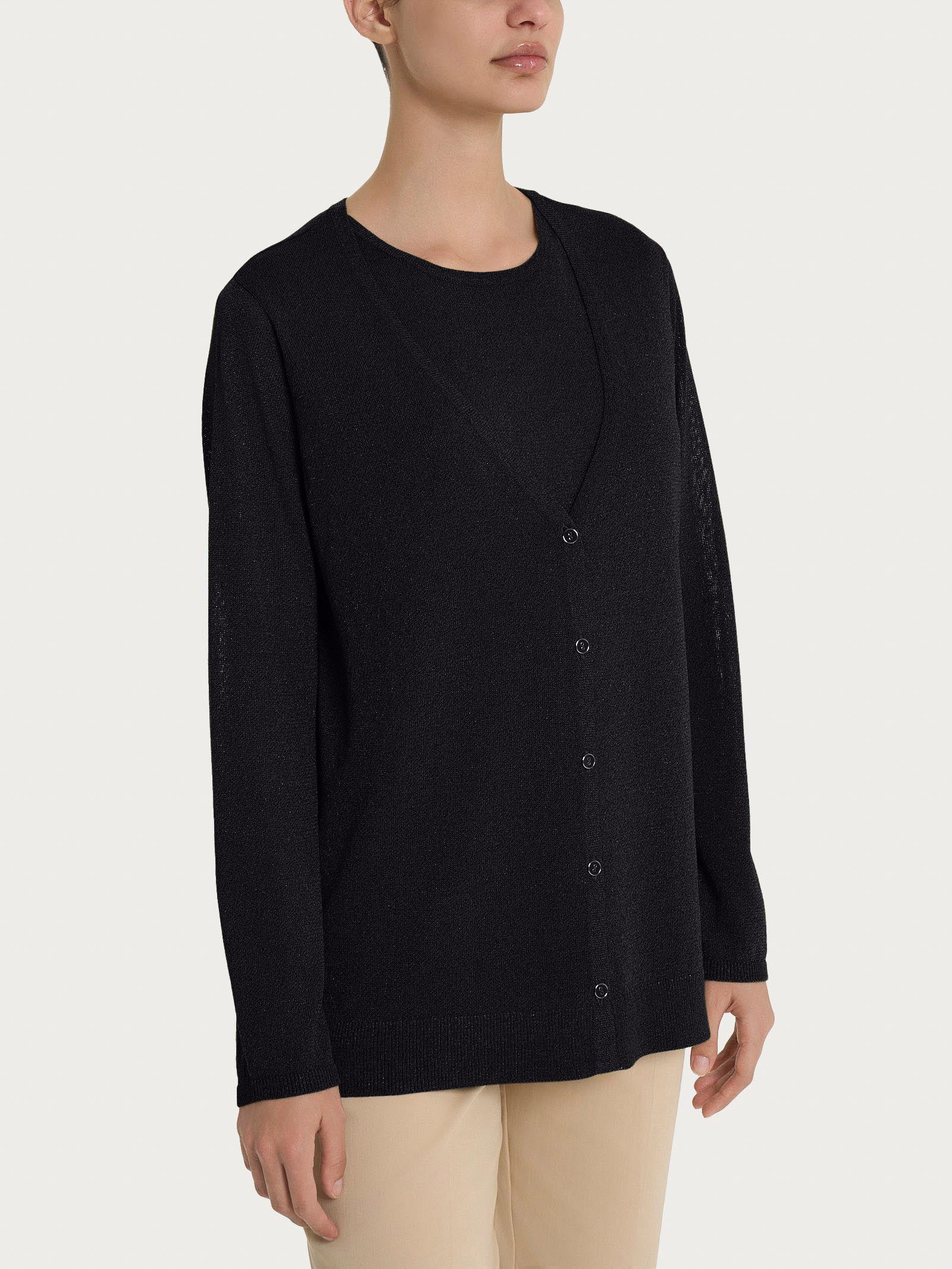 Cardigan con bottoni in Crêpe Lurex - Nero