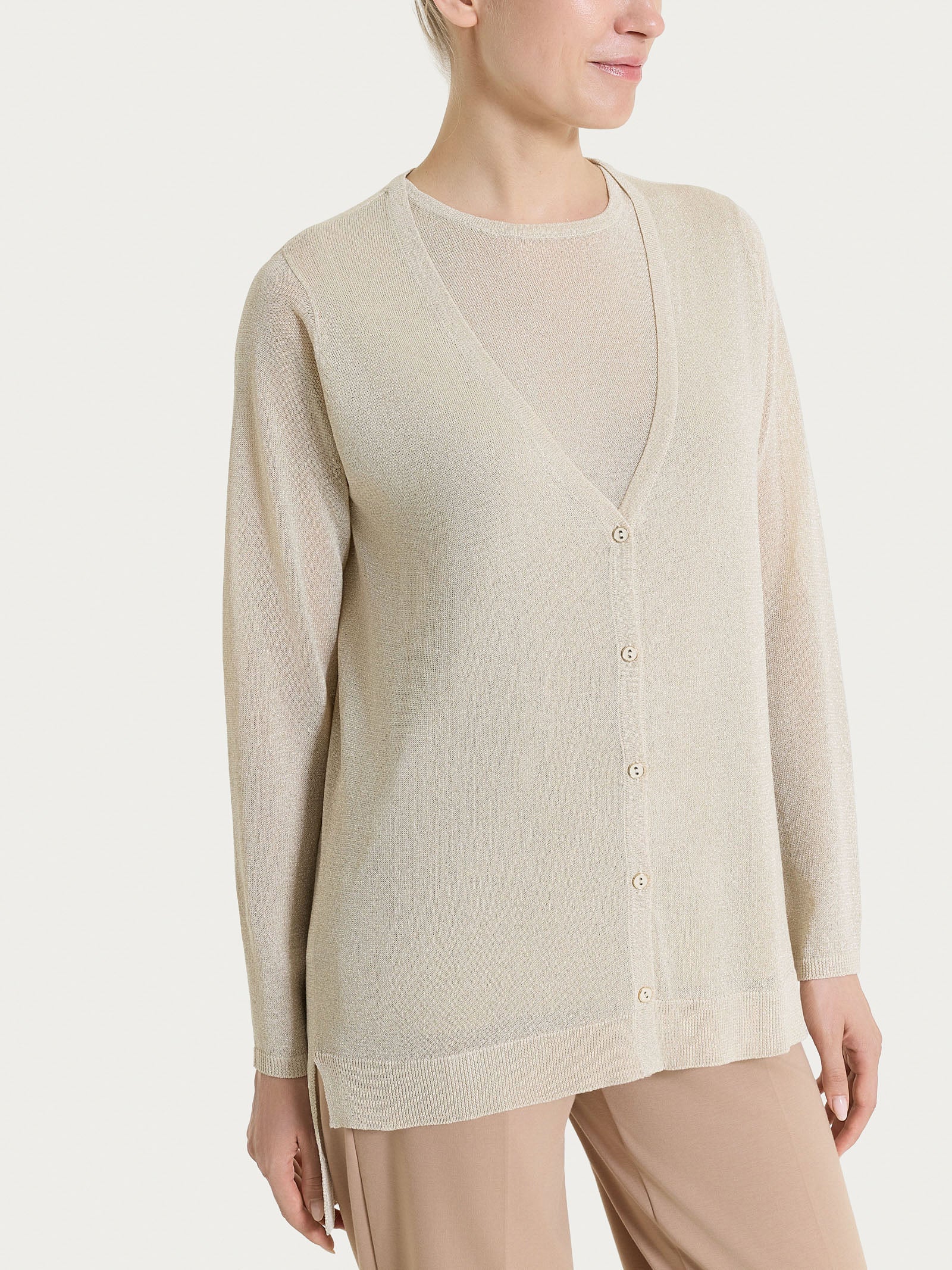 Cardigan con bottoni in Crêpe Lurex - Champignon