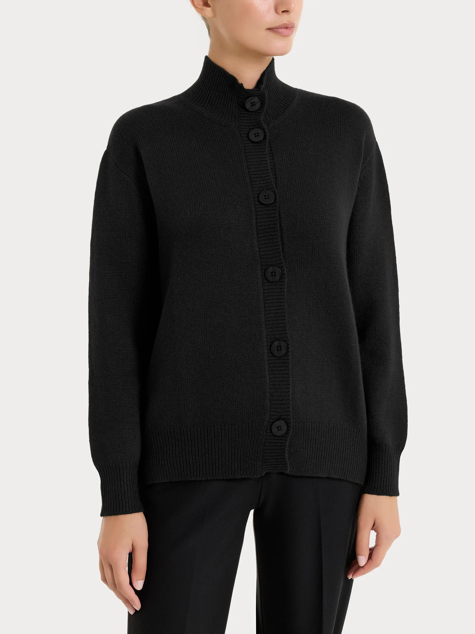Cardigan con collo alto in Natural Soft - Nero