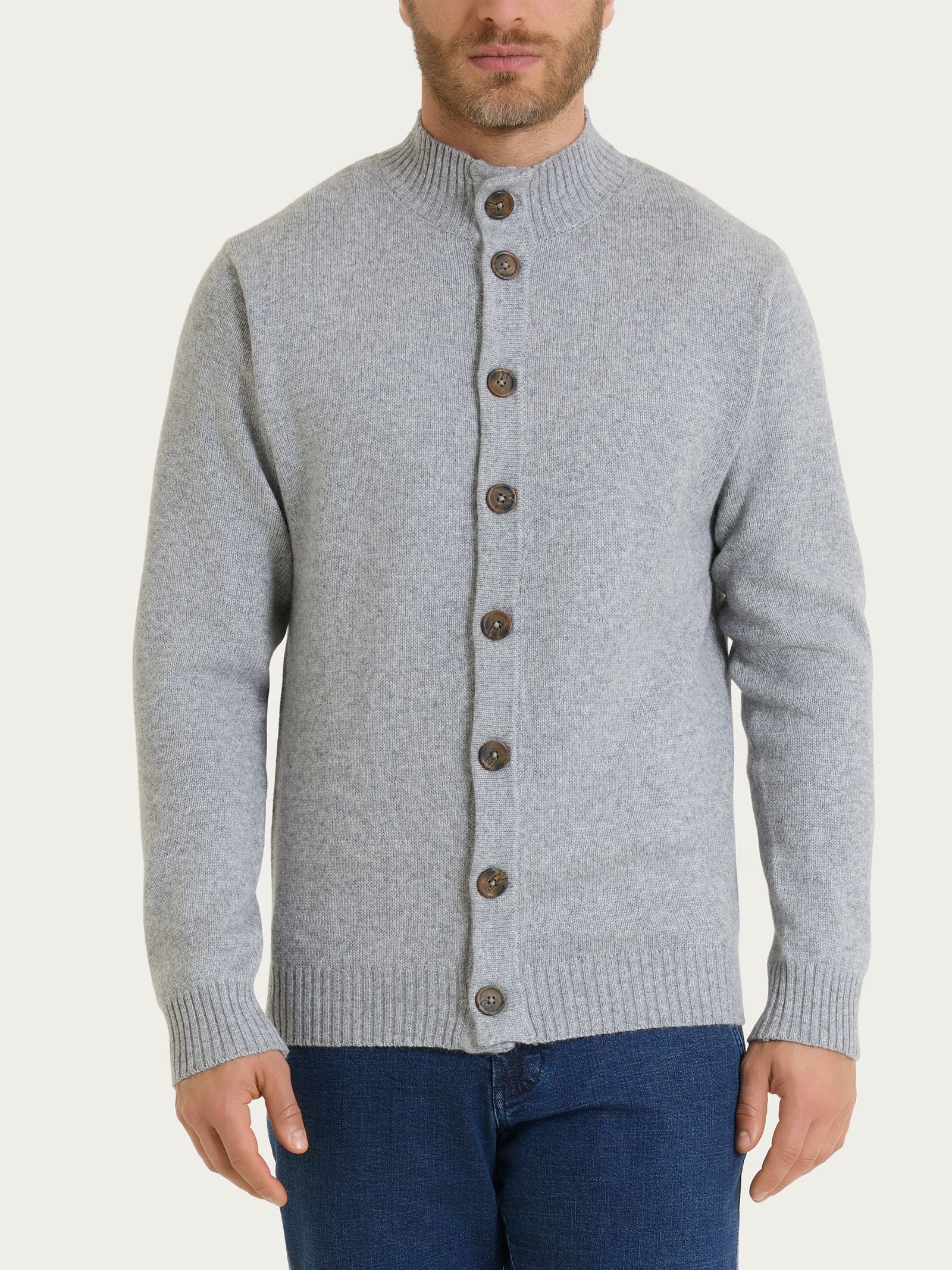 Cardigan con collo alto in Natural Soft - Ghiaia Mel.