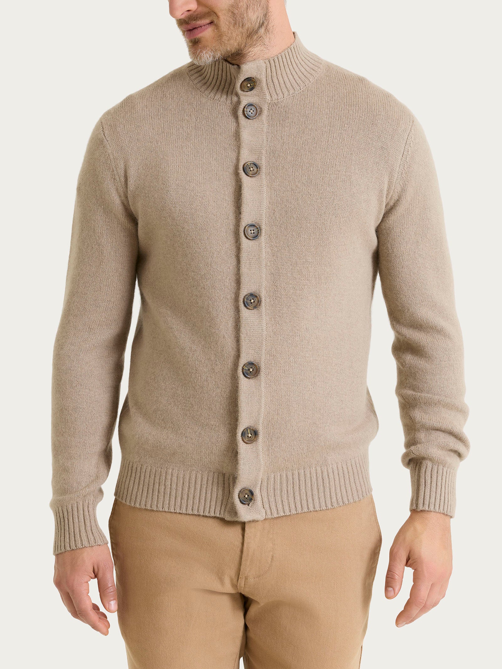 Cardigan con collo alto in Natural Soft - Glace' Mel.